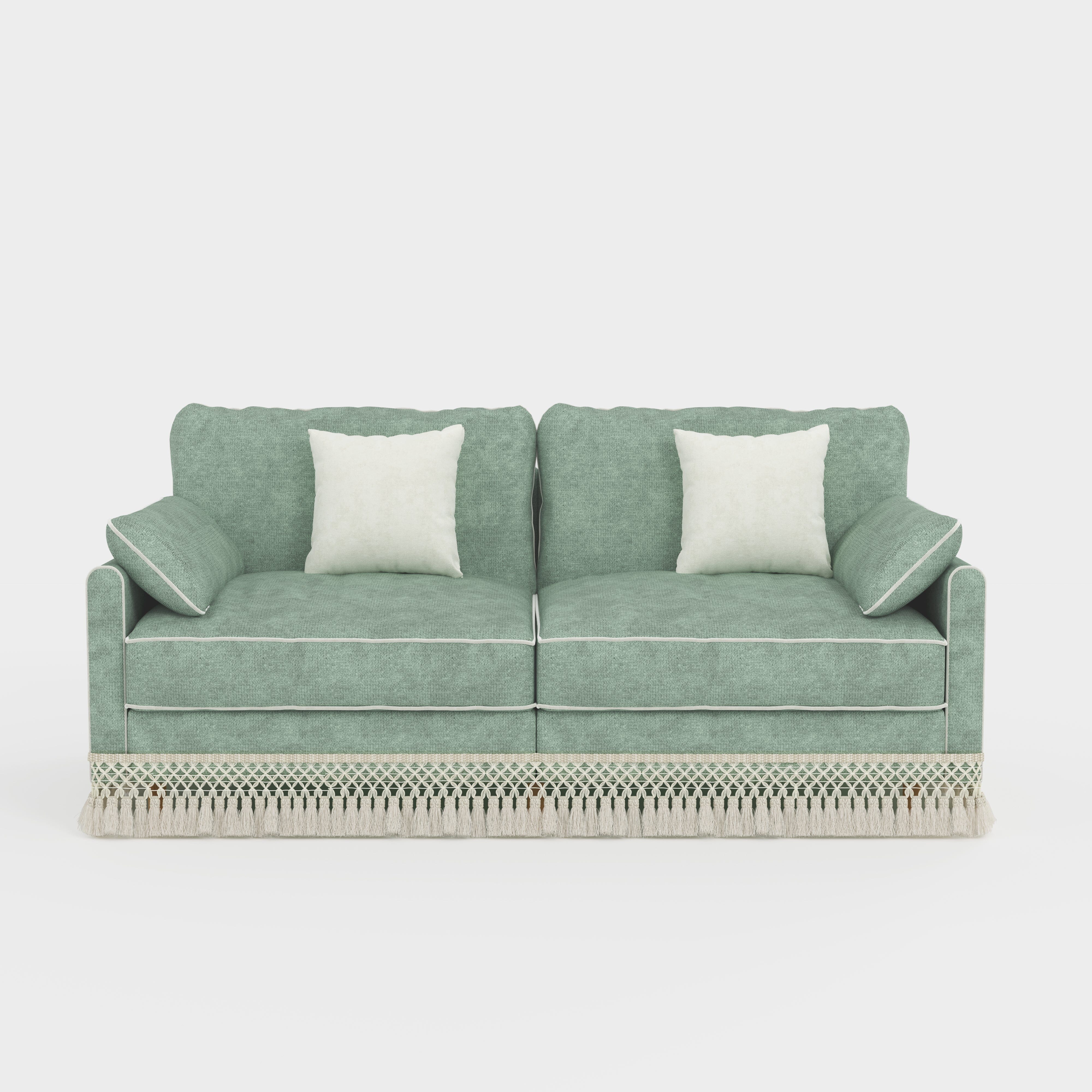 Cotton Linen Detachable Modular Sofa with Fringed Trim Cottonfy UK 2 Seater Mint Green Pre-Order
