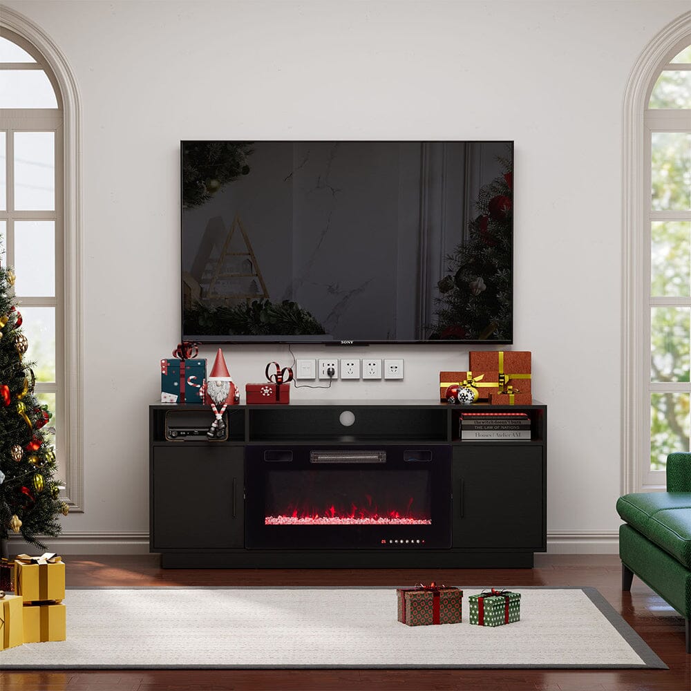 30Inch Electric Fireplace TV Stand | Large Media Cabinet with 24 Colour Options Living and Home Fireplace + TV Stand Black 