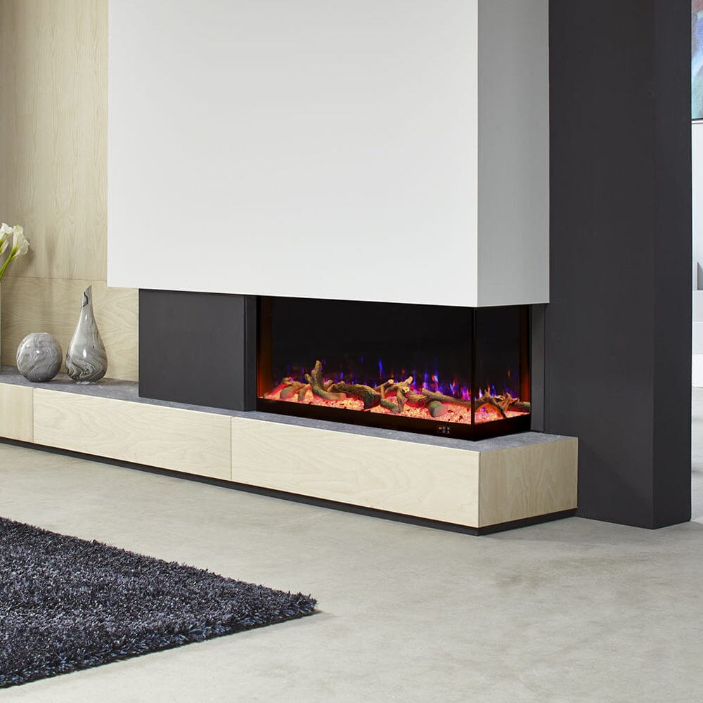Smallbee 117cm/150cm L-Shaped Electric Fireplace – WiFi Control, LED Display, Resin Logs & Crystal Stones with Heating Smallbee UK 150cm 