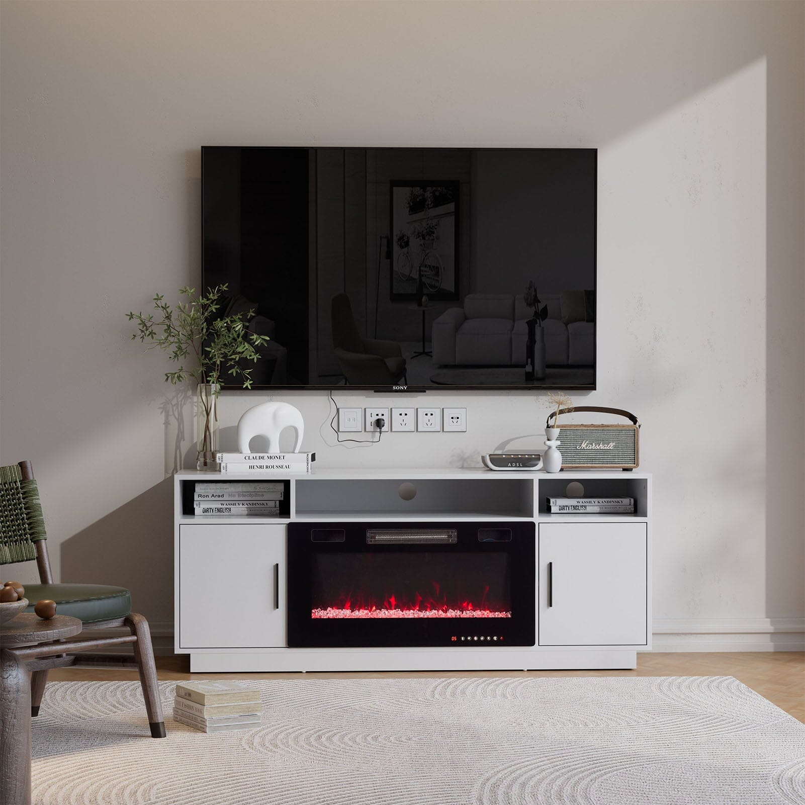30Inch Electric Fireplace TV Stand | Large Media Cabinet with 24 Colour Options Living and Home 
