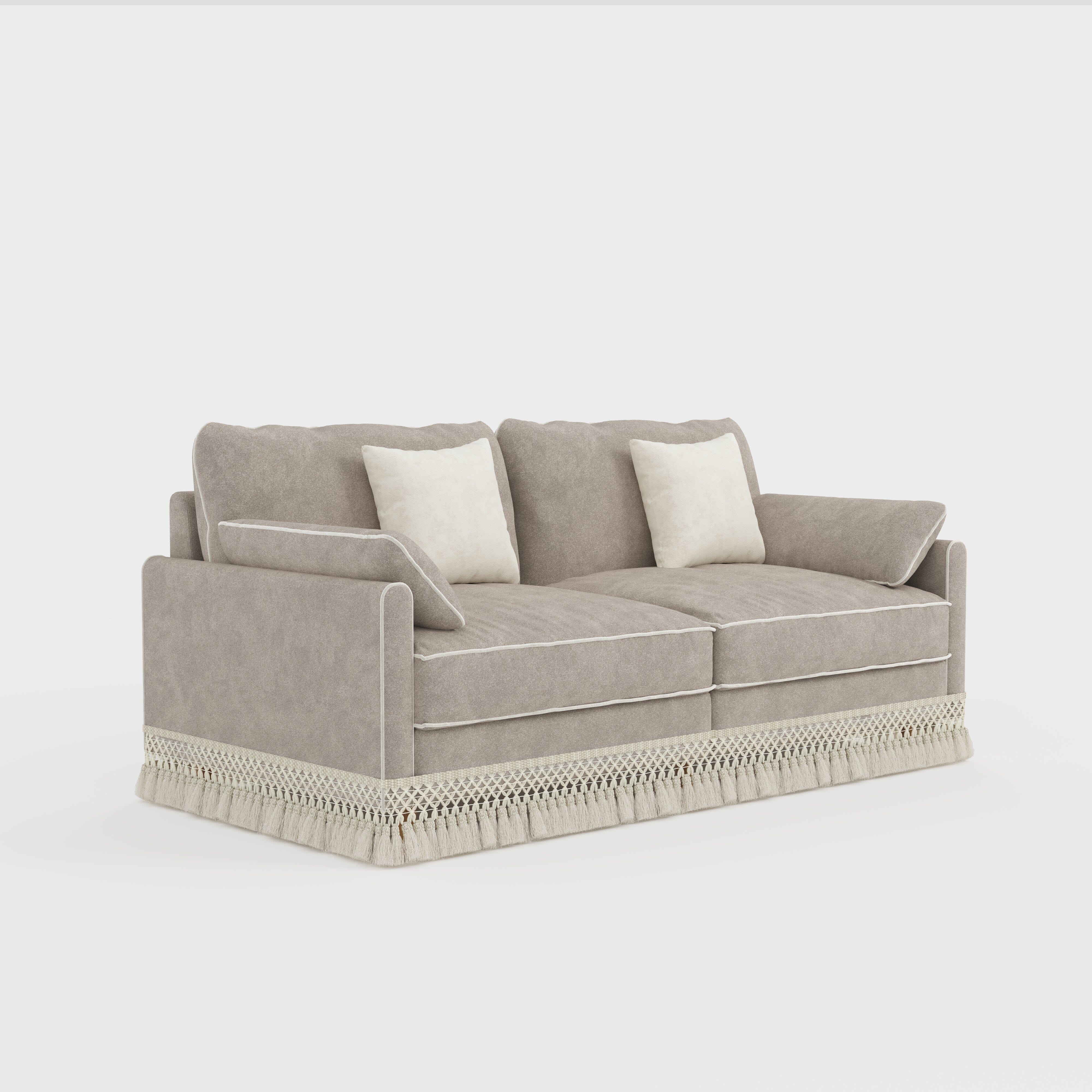 Cotton Linen Detachable Modular Sofa with Fringed Trim Cottonfy UK 2 Seater Mist Gray In Stock