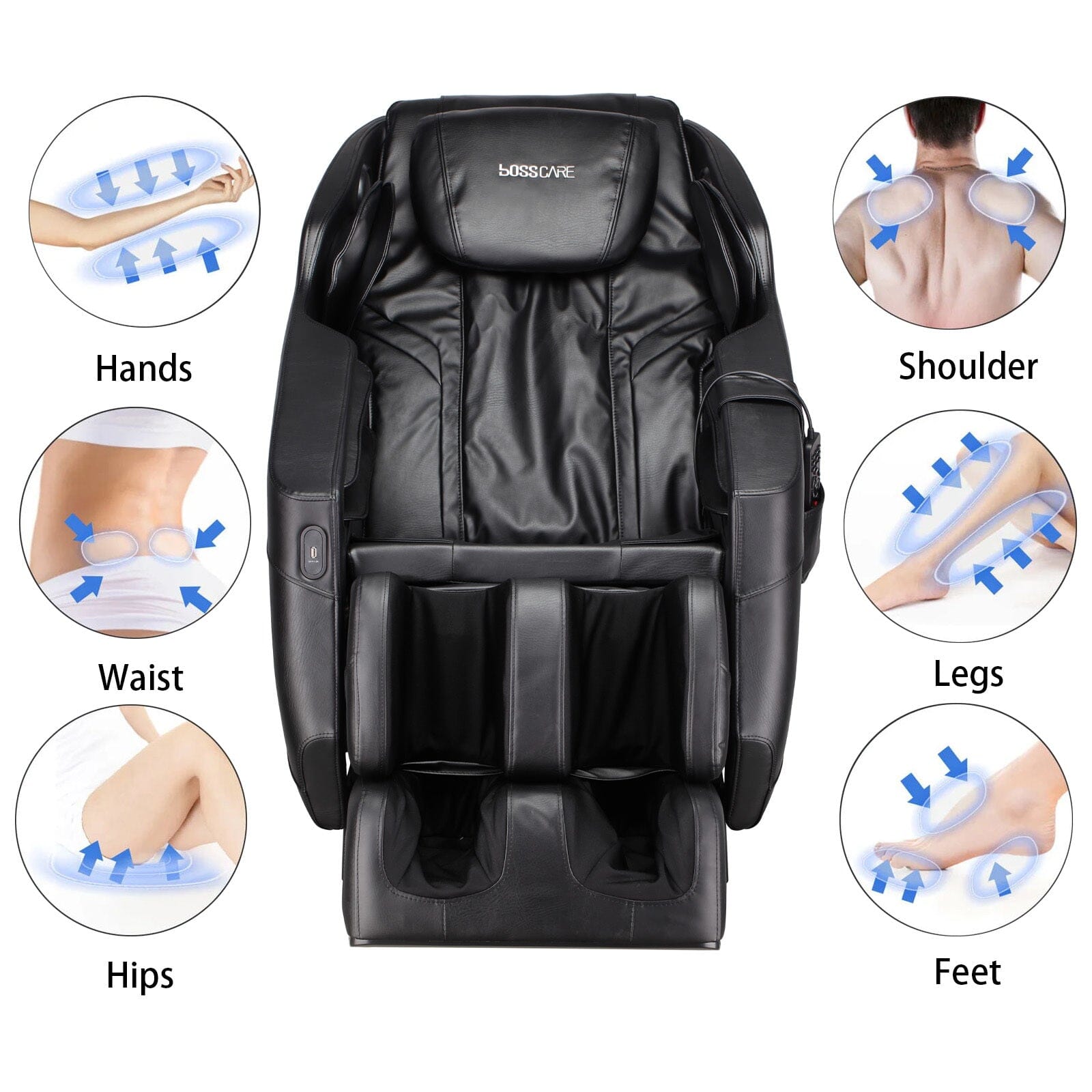 135.9cm D Real Relax Black Faux Leather Massage Chair with 6 Pre-Set Auto Modes Message Chairs Living and Home 