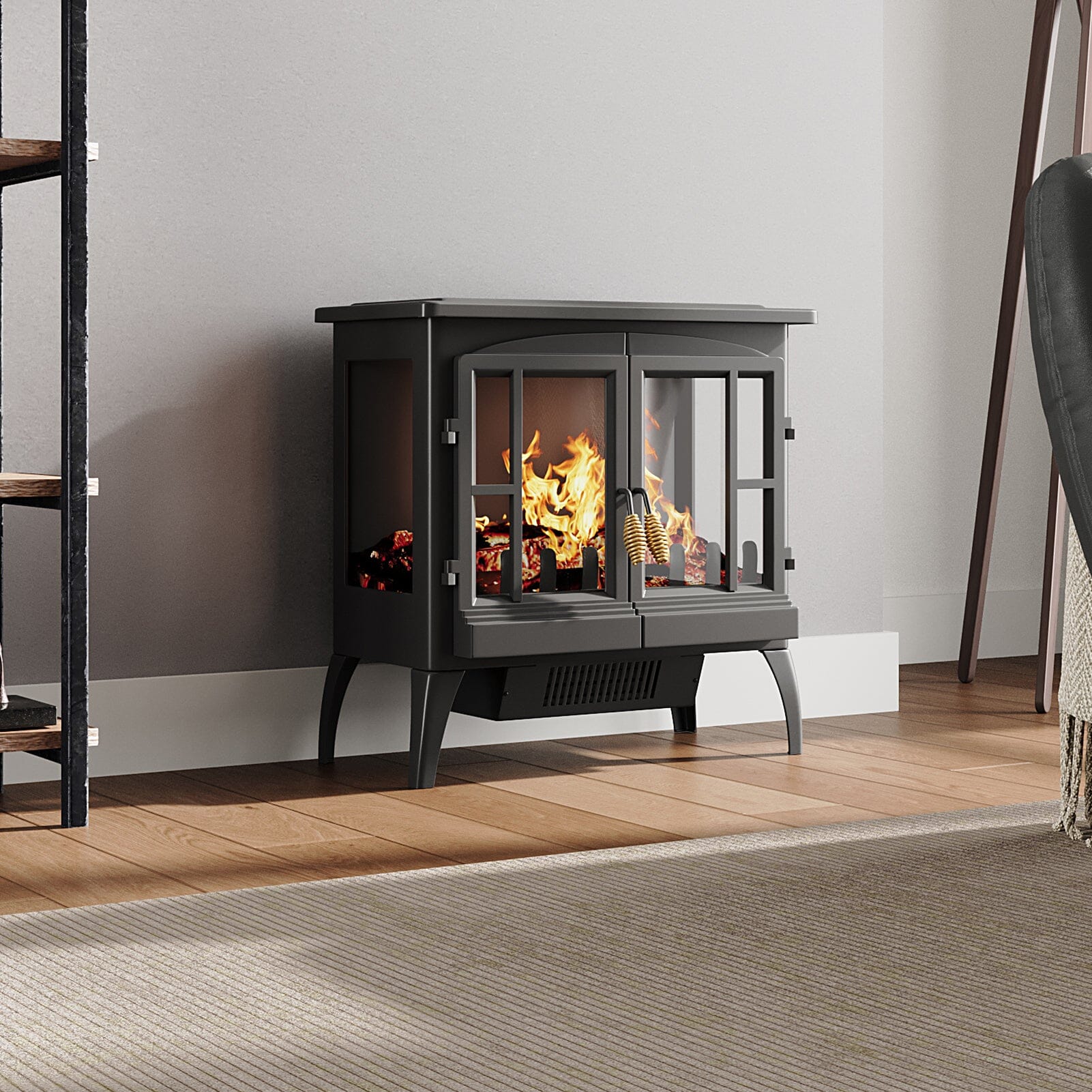 Black Freestanding Electric Fireplace Heater with Adjustable Flame Brightness Living and Home 