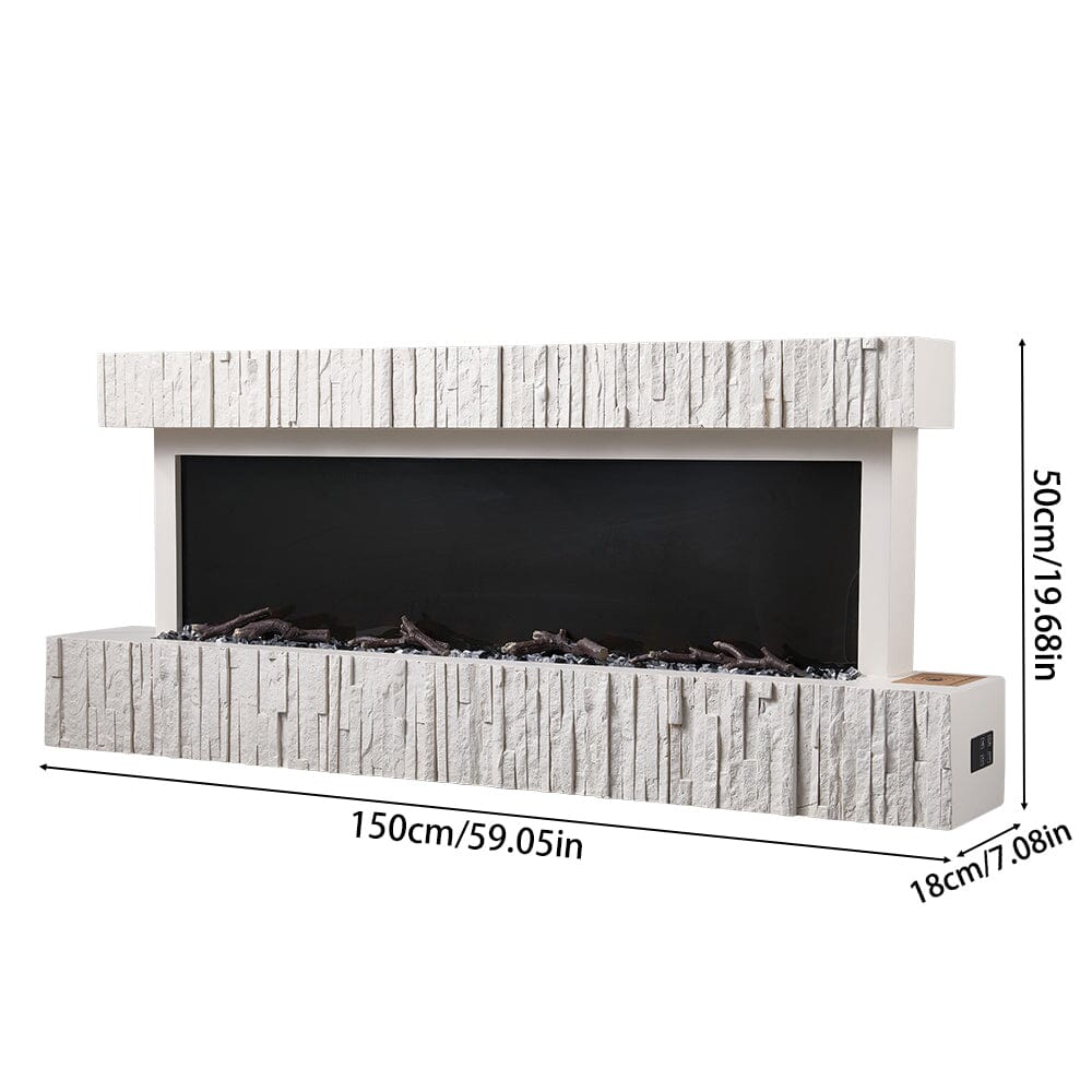 47/59 Inch Wall Mounted Electric Fireplace with Faux Stone Mantel, WiFi, Remote & LED Flames Living and Home 