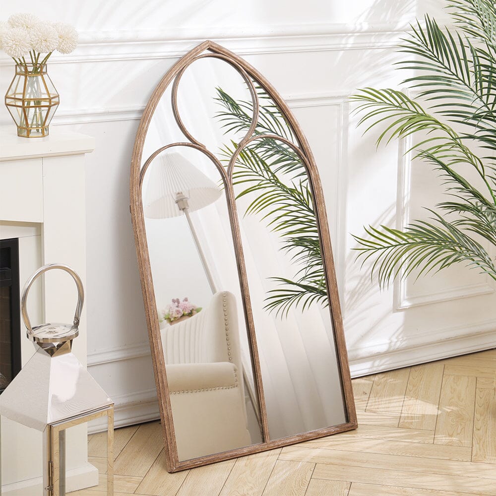 Distressed Gold Arched Window Wall Mirror with Iron Frame Living and Home
