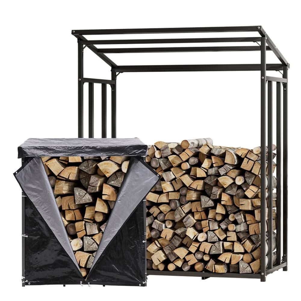 185cm W Garden Metal Tube Firewood Rack with Roof – Living and Home