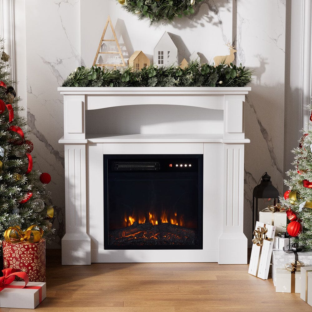 Wood Grain Fireplace Cabinet with 18inch Electric Fire | Touchscreen-enabled & remote-controlled Living and Home Fireplace + Cabinet White 
