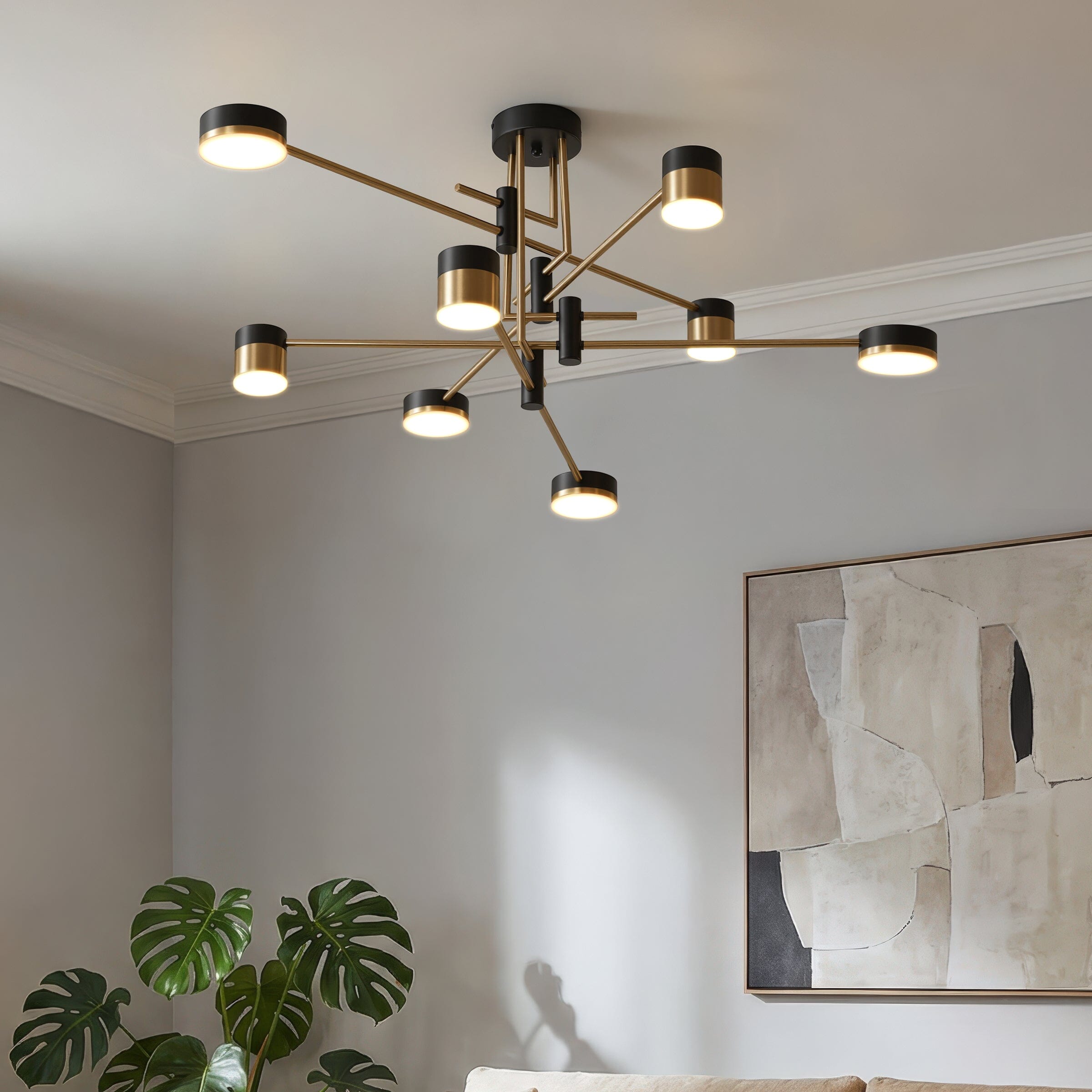 Lightsin Modern Black & Gold Metal Ceiling Light with LED Bulbs Lightsin UK Modern 8-Light 