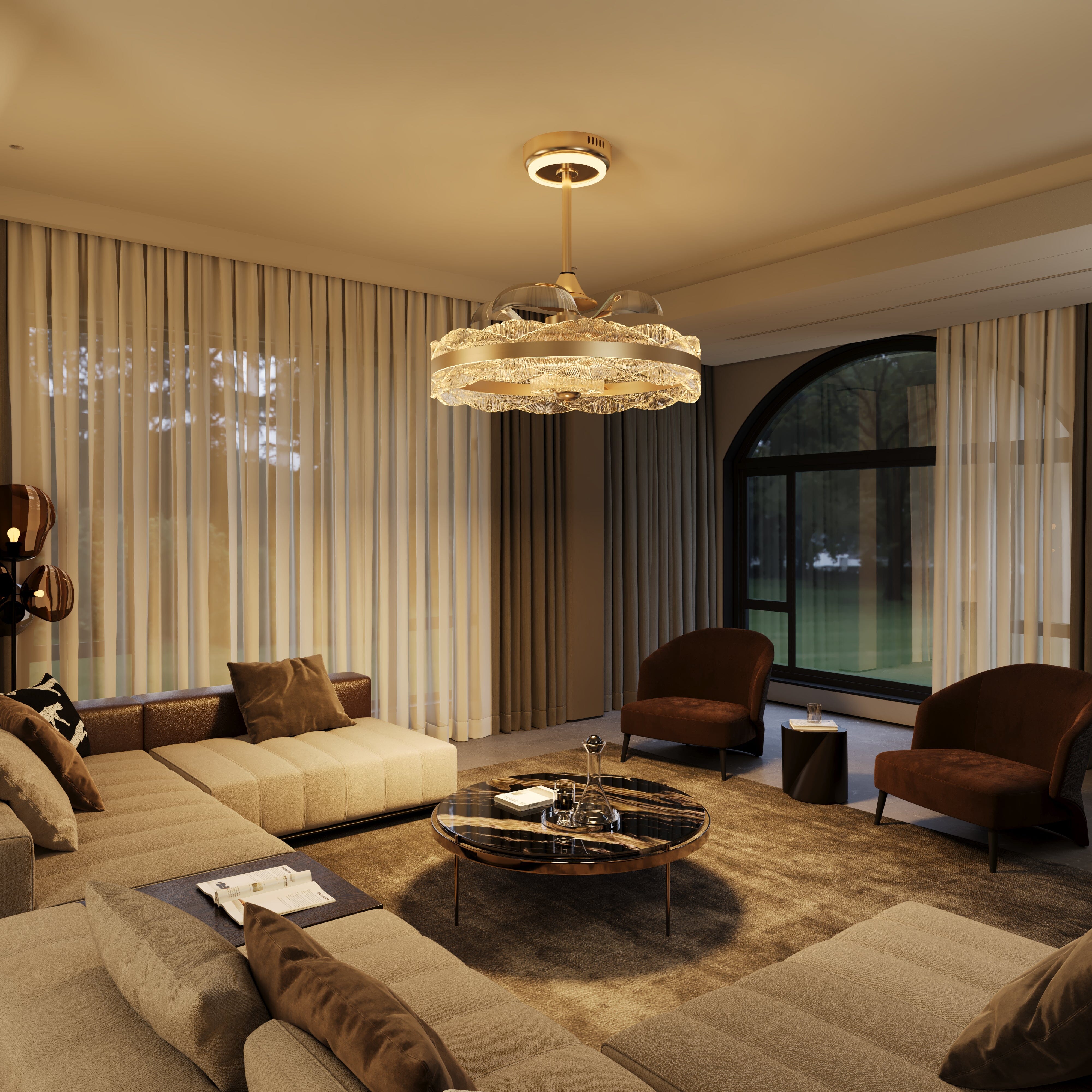 Luxury Gold Frame LED Ceiling Fan Light with Retractable Blades Lightsin UK 