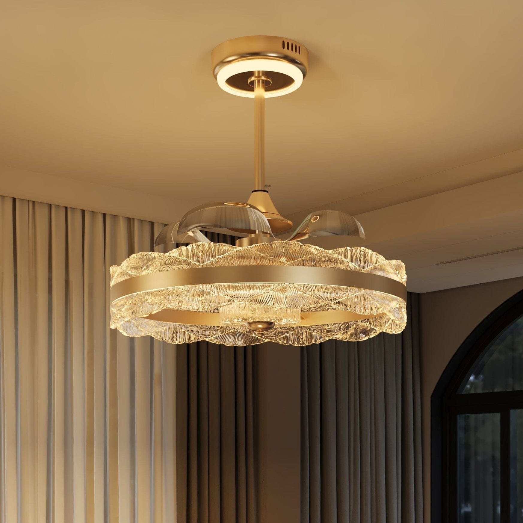 Lightsin Luxury Gold Frame LED Ceiling Fan Light with Retractable Blades Lightsin UK 