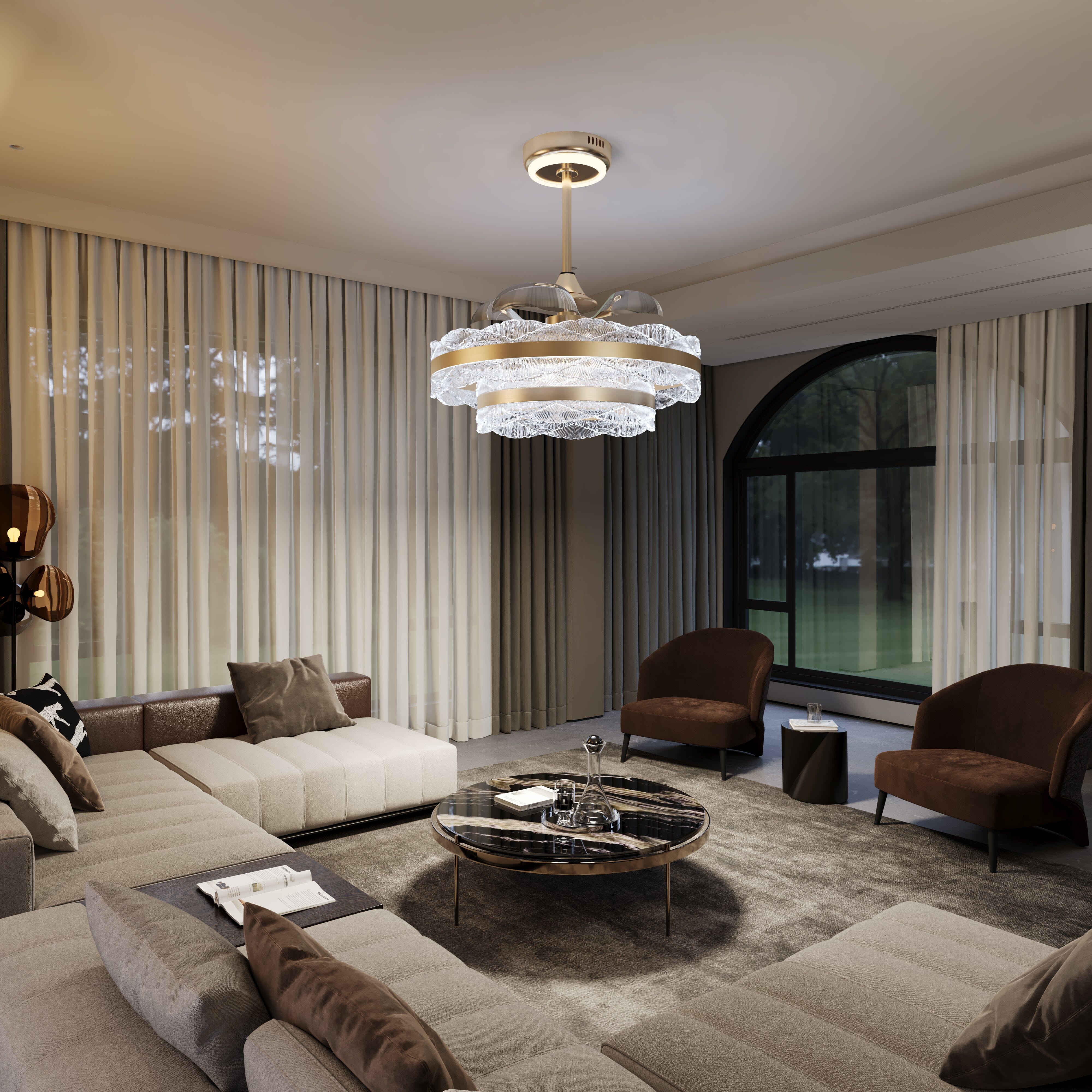 Luxury Gold Frame LED Ceiling Fan Light with Retractable Blades Lightsin UK 