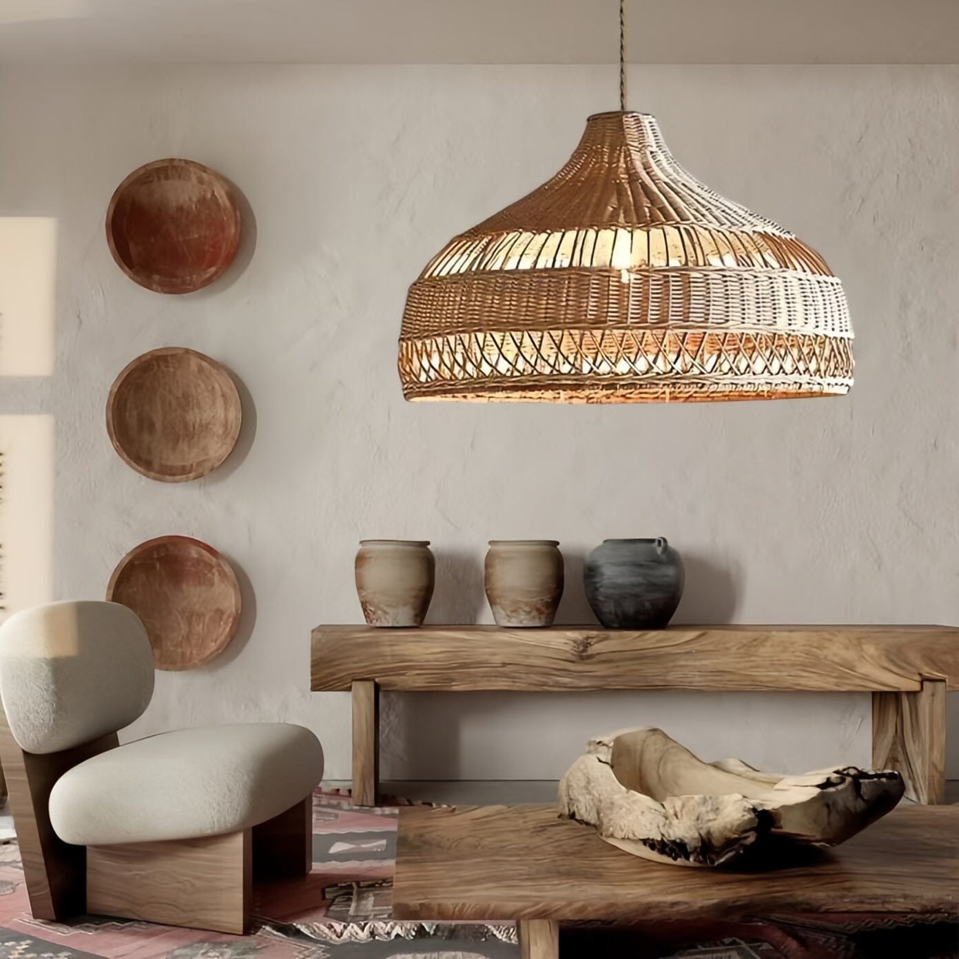 Lightsin Handwoven Rattan Woven Pendant Light Retro Country Lamp Fixture Lightsin UK 