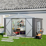 10.5ft W x 6.7ft H Outdoor Garden Metal Storage Shed Motorcycle Storage Sheds with Lockable 2 Doors Garden Sheds Living and Home 