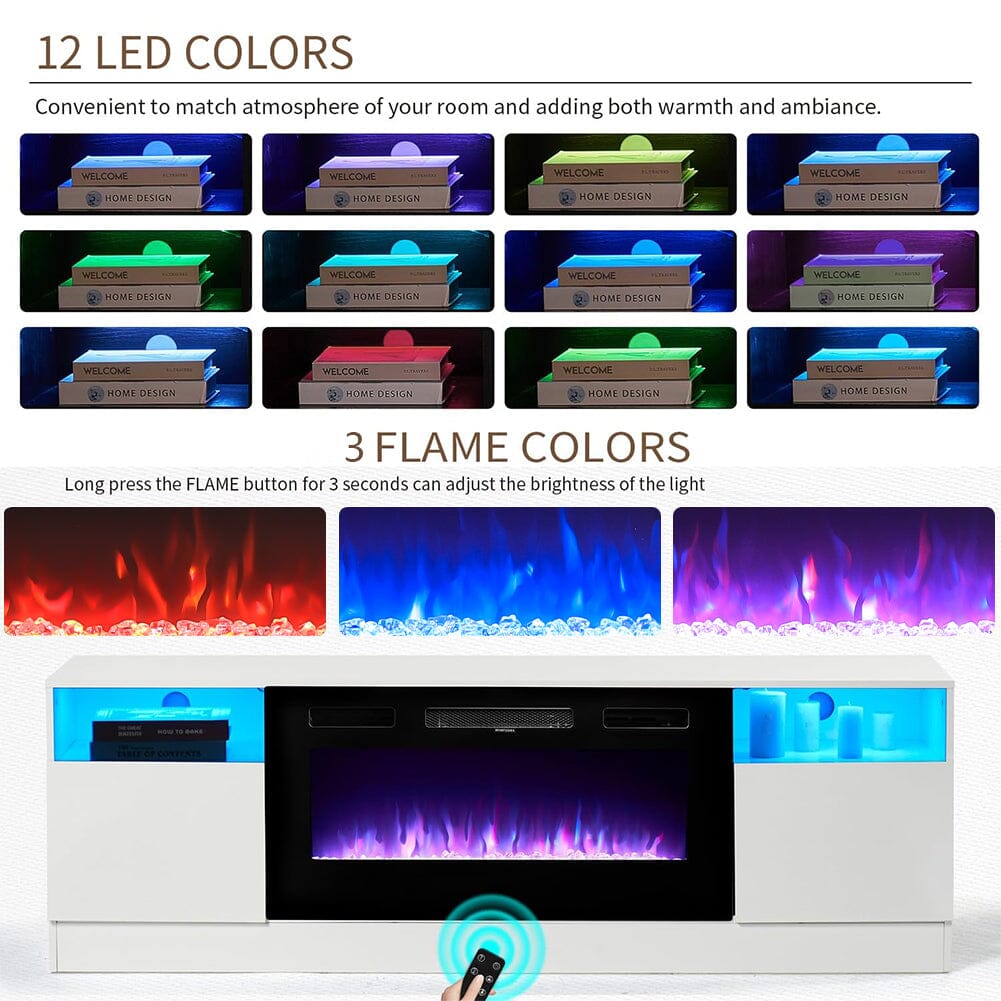 36 Inch Recessed Electric Fireplace TV Stand with Closed Storage Living and Home 