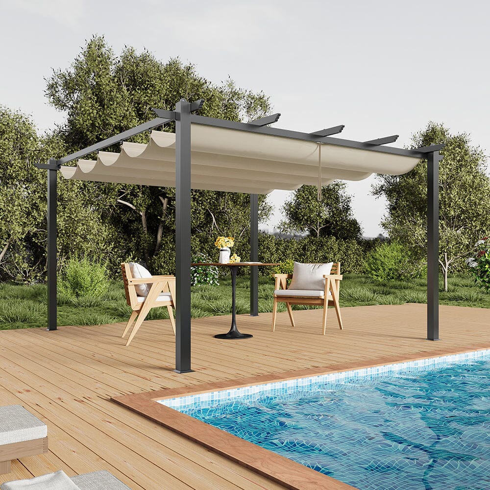 3x3m/3x4m/4x4m All-Aluminum Flat Top Tarp Tent -Off-White/Light Grey Living and Home 3x4m Off-White 