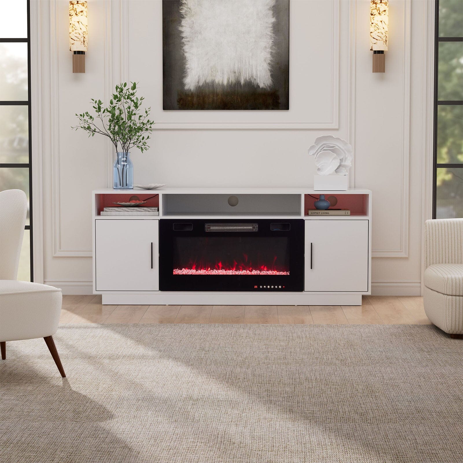 30Inch Electric Fireplace TV Stand | Large Media Cabinet with 24 Colour Options Living and Home 