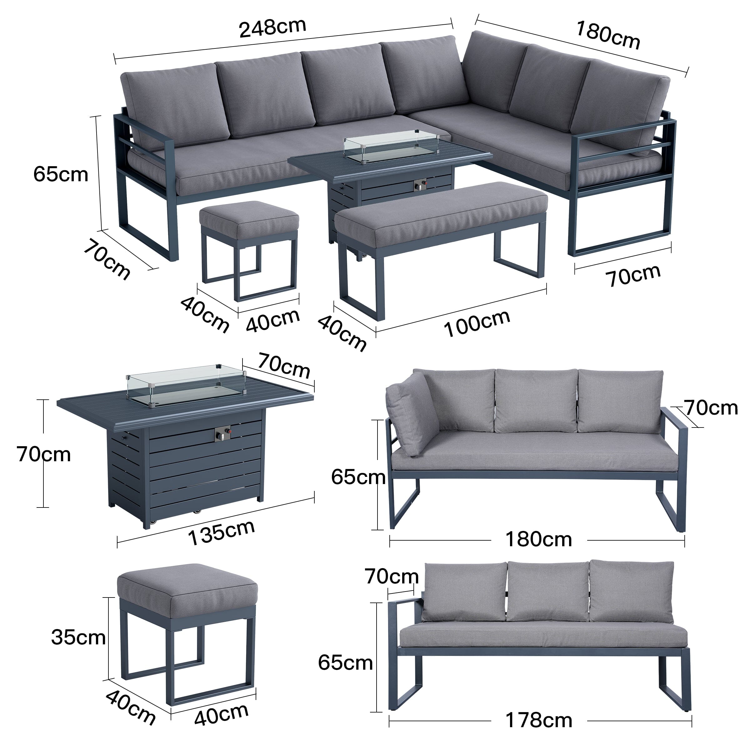 5 Piece Metal Sectional Garden Furniture Set Outdoor Corner Sofa with Cushions and Heated Table Living and Home 