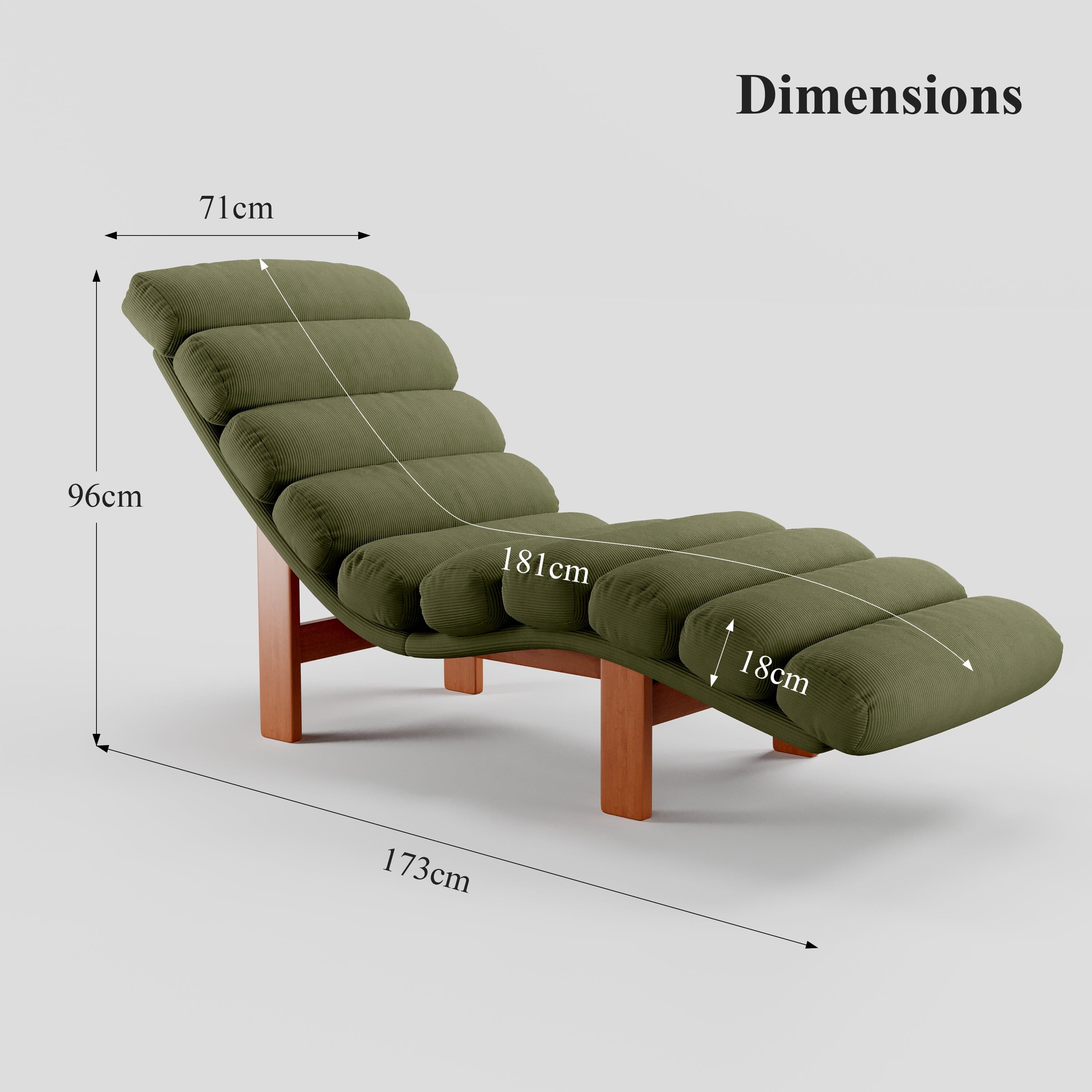 Cottonfy Modern Ergonomic Corduroy Chaise Lounge with Natural Wooden Frame Cottonfy UK 