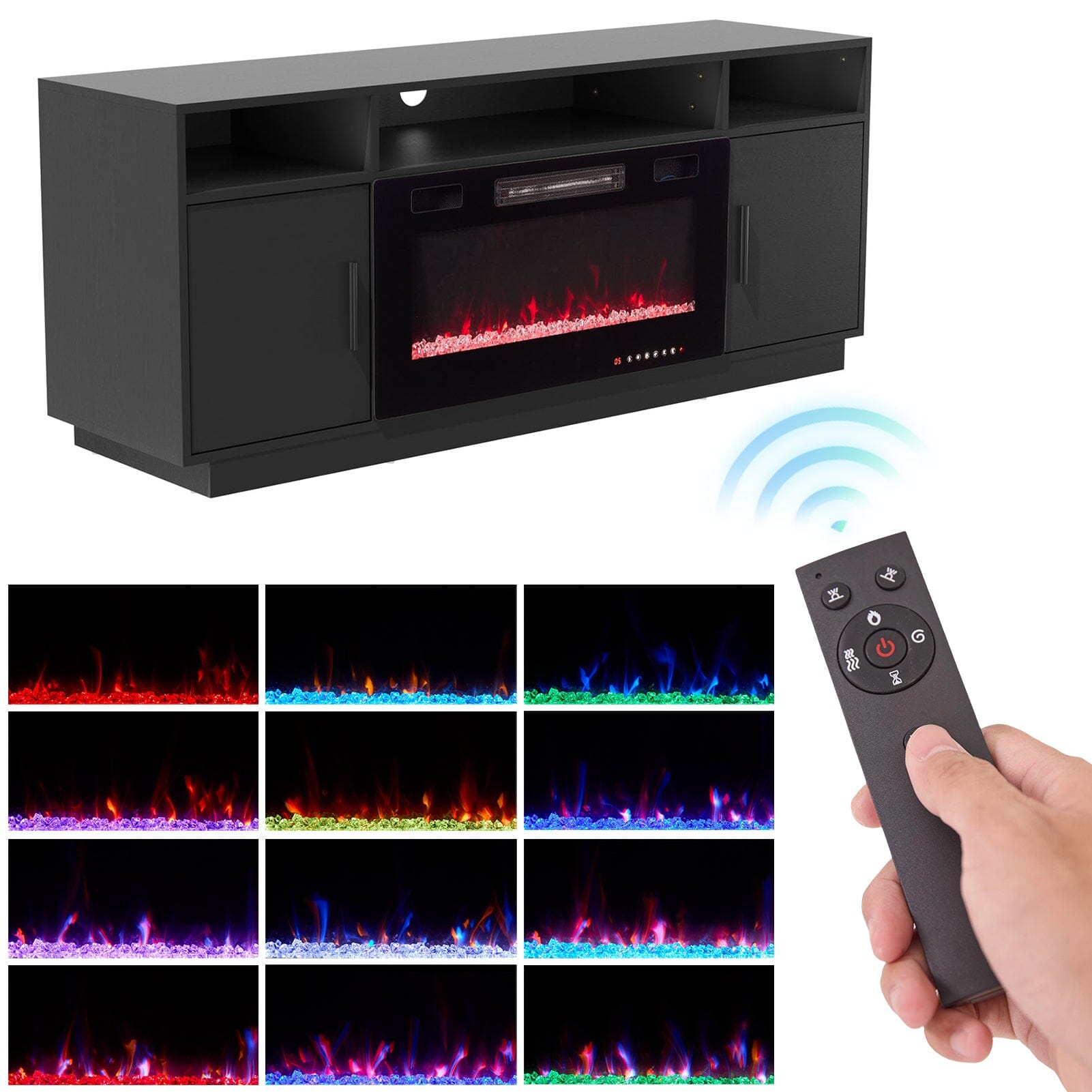 30Inch Electric Fireplace TV Stand | Large Media Cabinet with 24 Colour Options Living and Home 