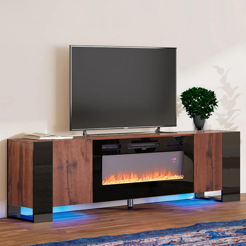 70inch W Modern LED TV Stand with 12 Colour Electric Fireplace Living and Home 