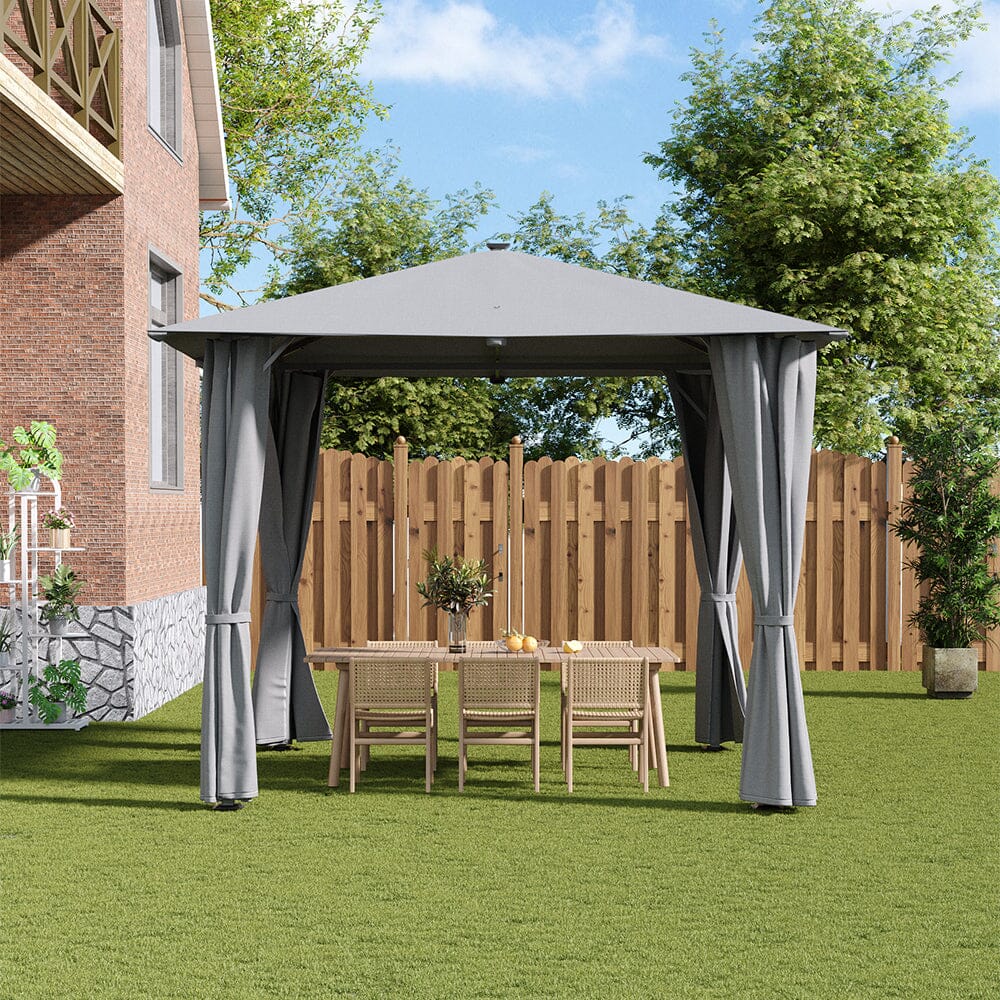 3x3x2.6m / 4x4x2.6m Light Grey / Dark Grey Single Roof Iron Tent with Lights – Square Canopy with Ground Pegs Living and Home 
