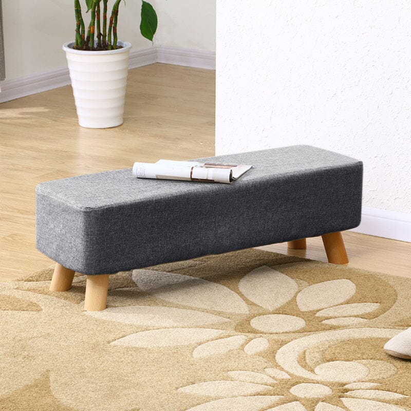 81Cm Long Rectangular Tofu-shaped Footrest with Solid Wooden Legs Footstools Living and Home 