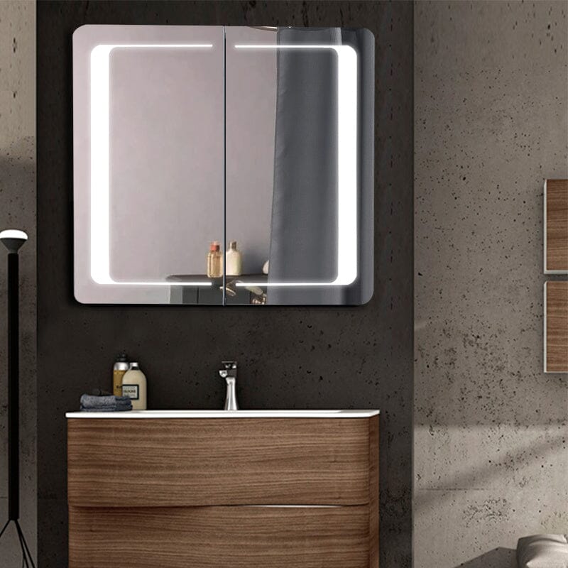 LED Rectangle Bathroom Wall Mounted Double-Door Mirror Cabinet Living and Home 