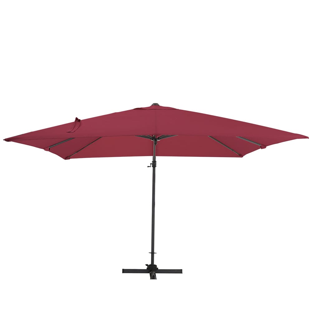 300cm Wide Garden Parasol Outdoor Hanging UV Resistant and Waterproof Umbrella for Patio Parasols Living and Home Parasol + Cross Base Claret 
