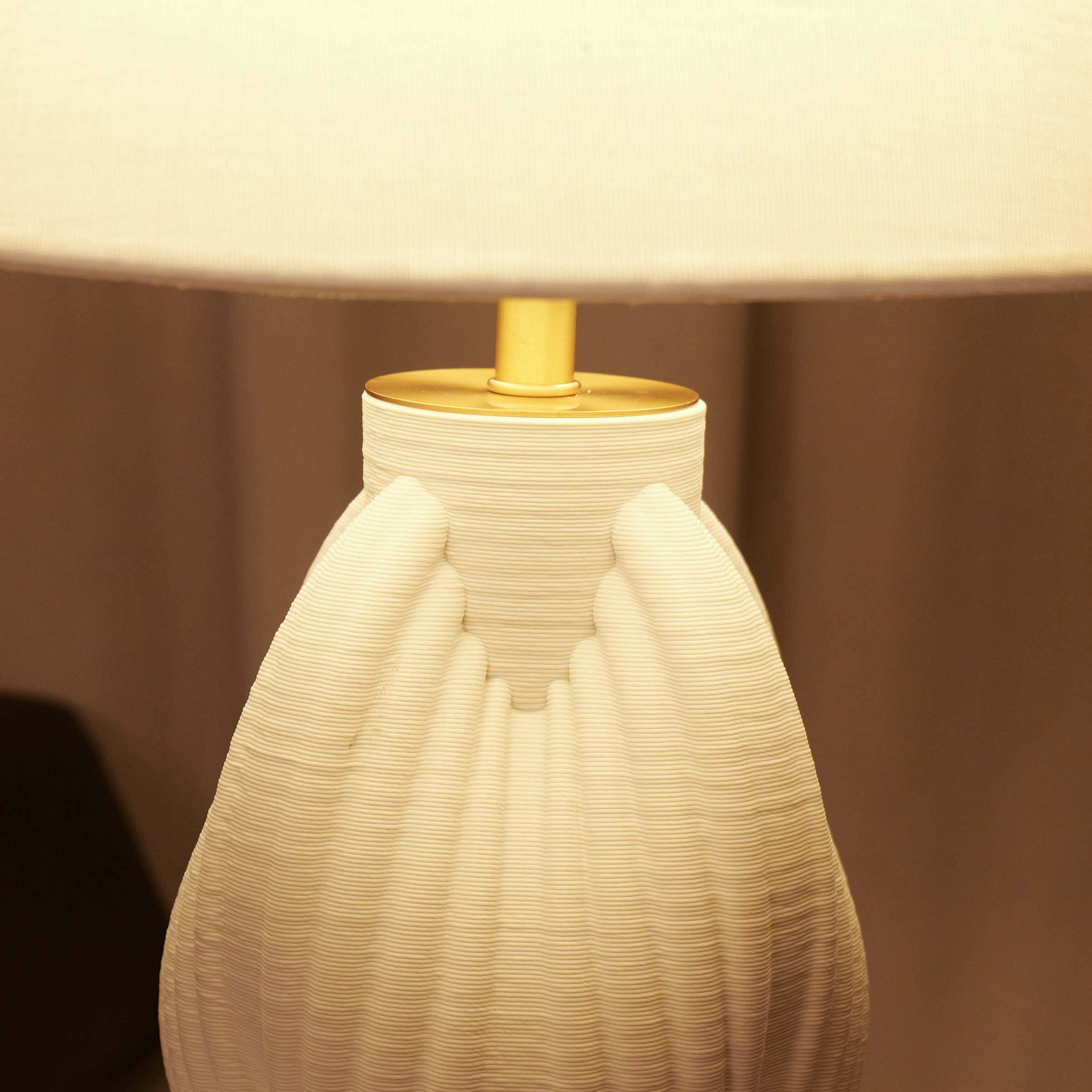 Lightsin 3D Pure White Pod Threaded Ceramic Table Lamp with Fabric Shade Lightsin UK 