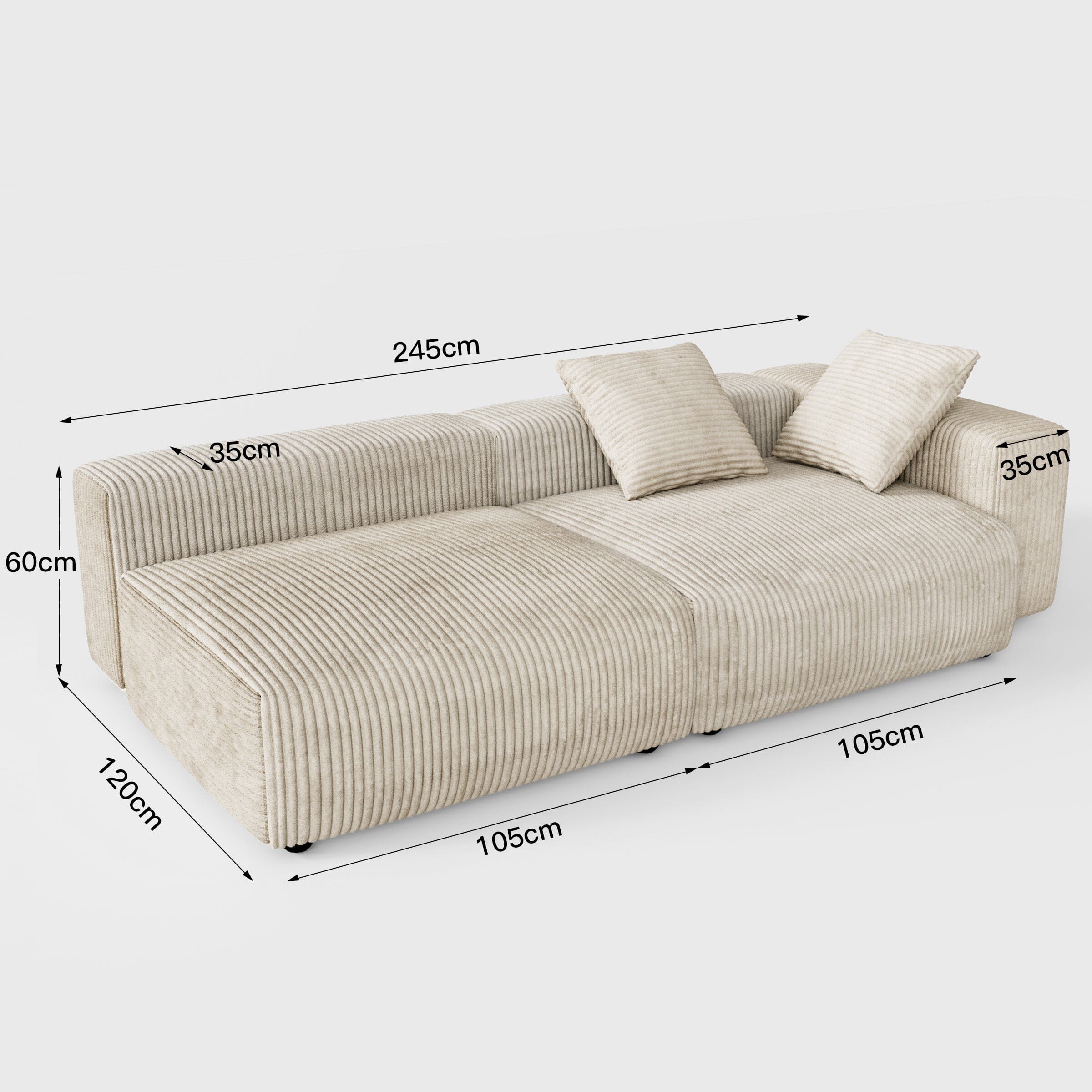 Cottonfy Corduroy Modular Wide Seat Chaise Sofa Block Living and Home 