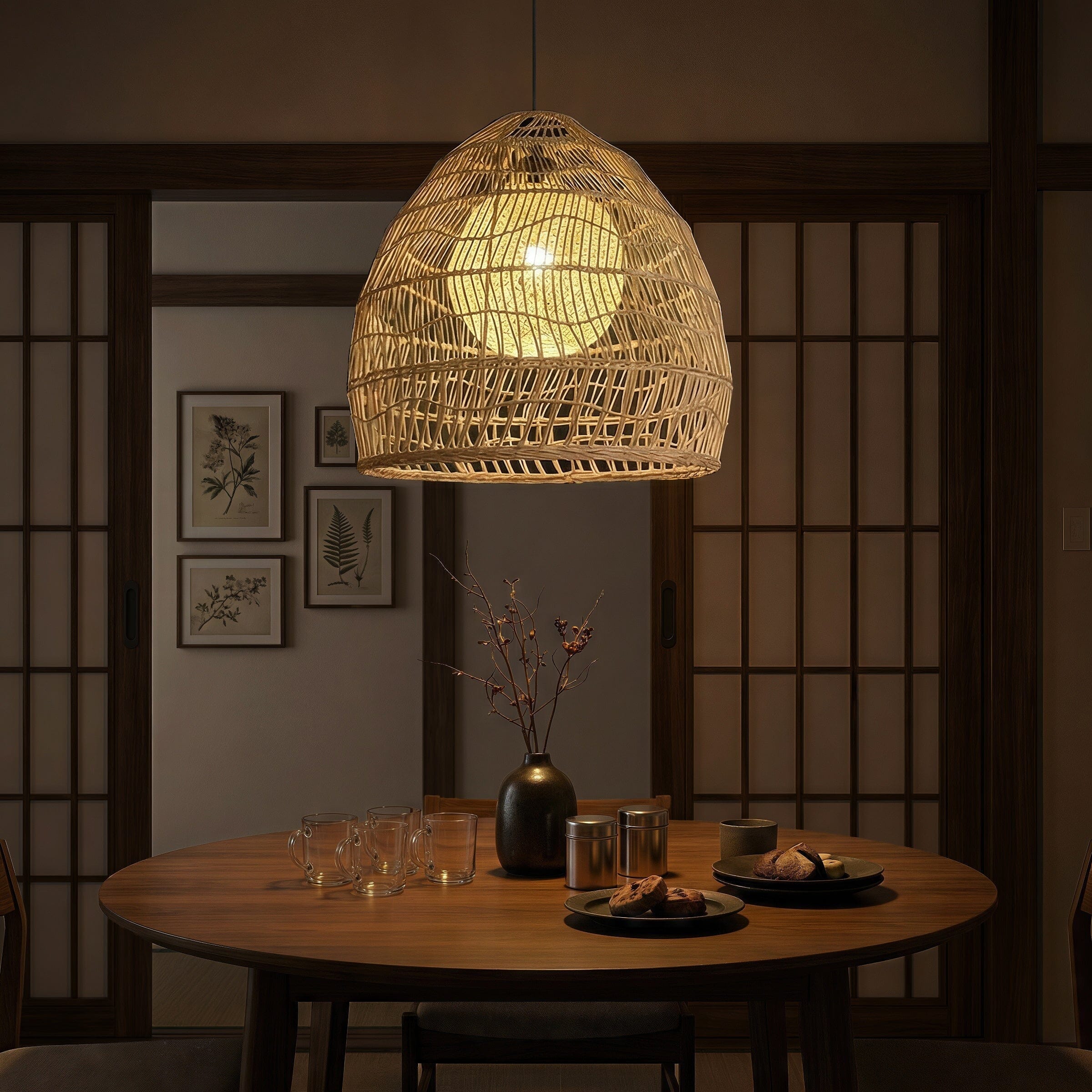 ‍Lightsin Natural Rattan Pendant Light | Handwoven Ceiling Lamp for Kitchen & Dining Room (100% off) Lightsin UK with yellow sphere 40cm Dia In Stock