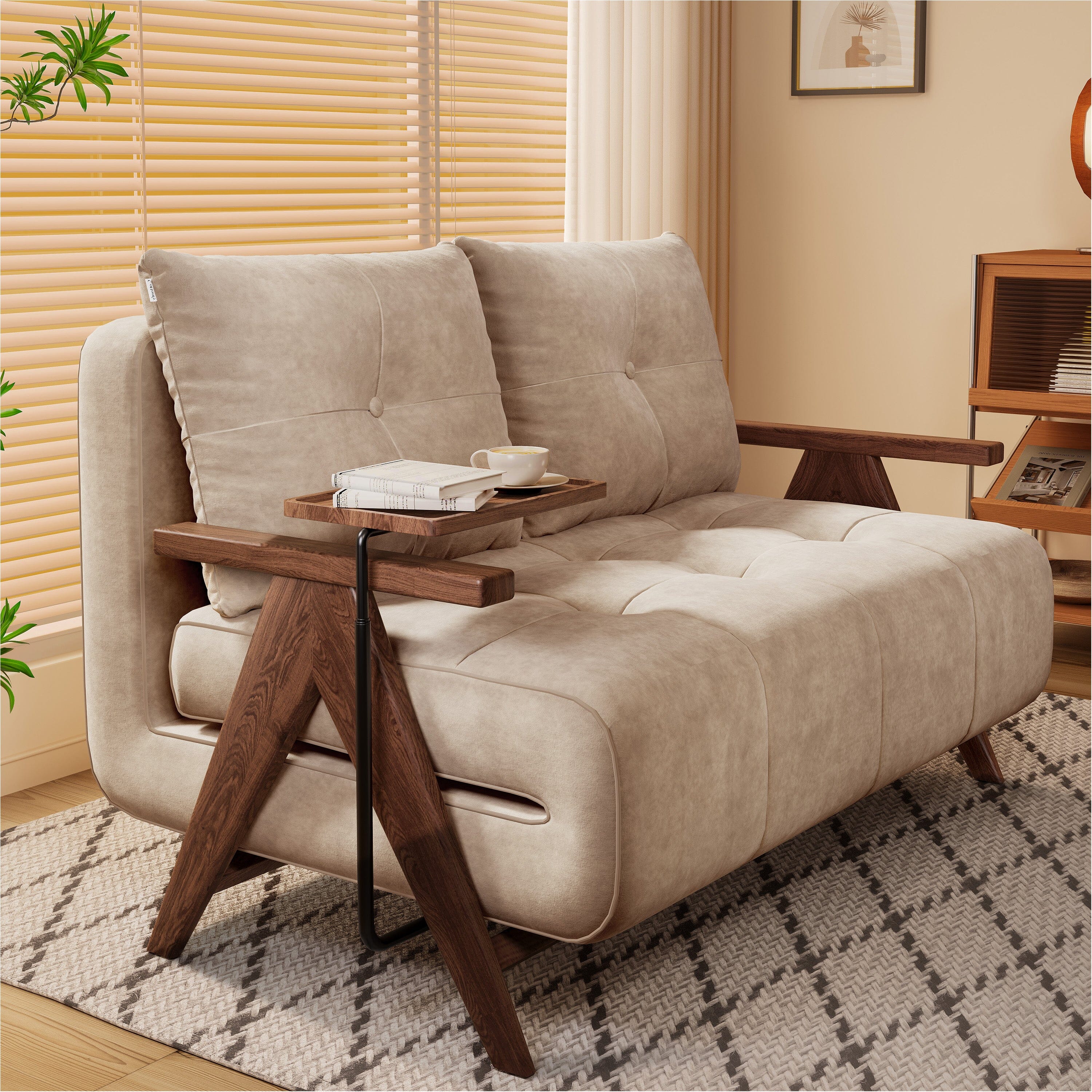 Cottonfy Foldable Matte Fabric Solid Wood 3 Mode Sofa Bed – Living