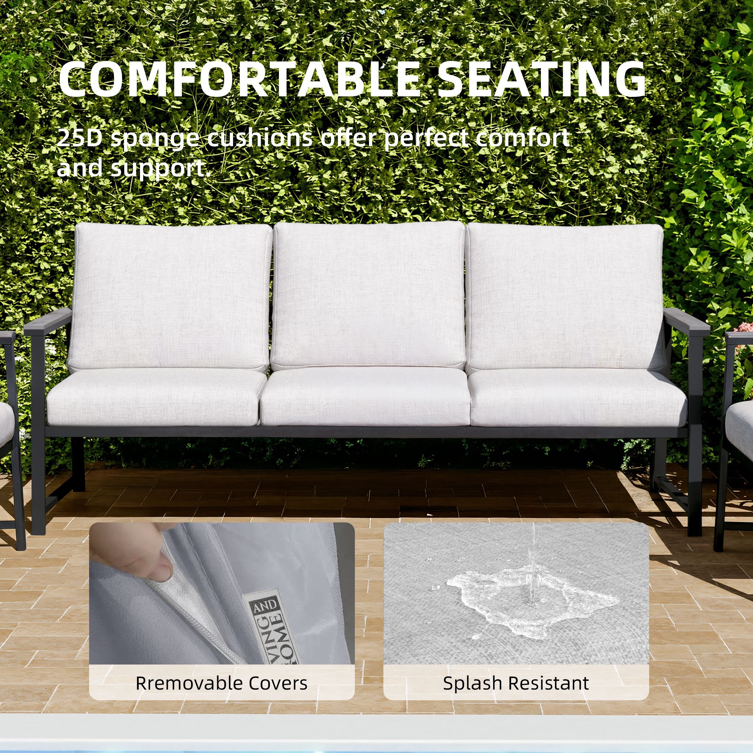 4 Piece Aluminium Outdoor Sofa Set with Glass Table Garden Furniture Living and Home 