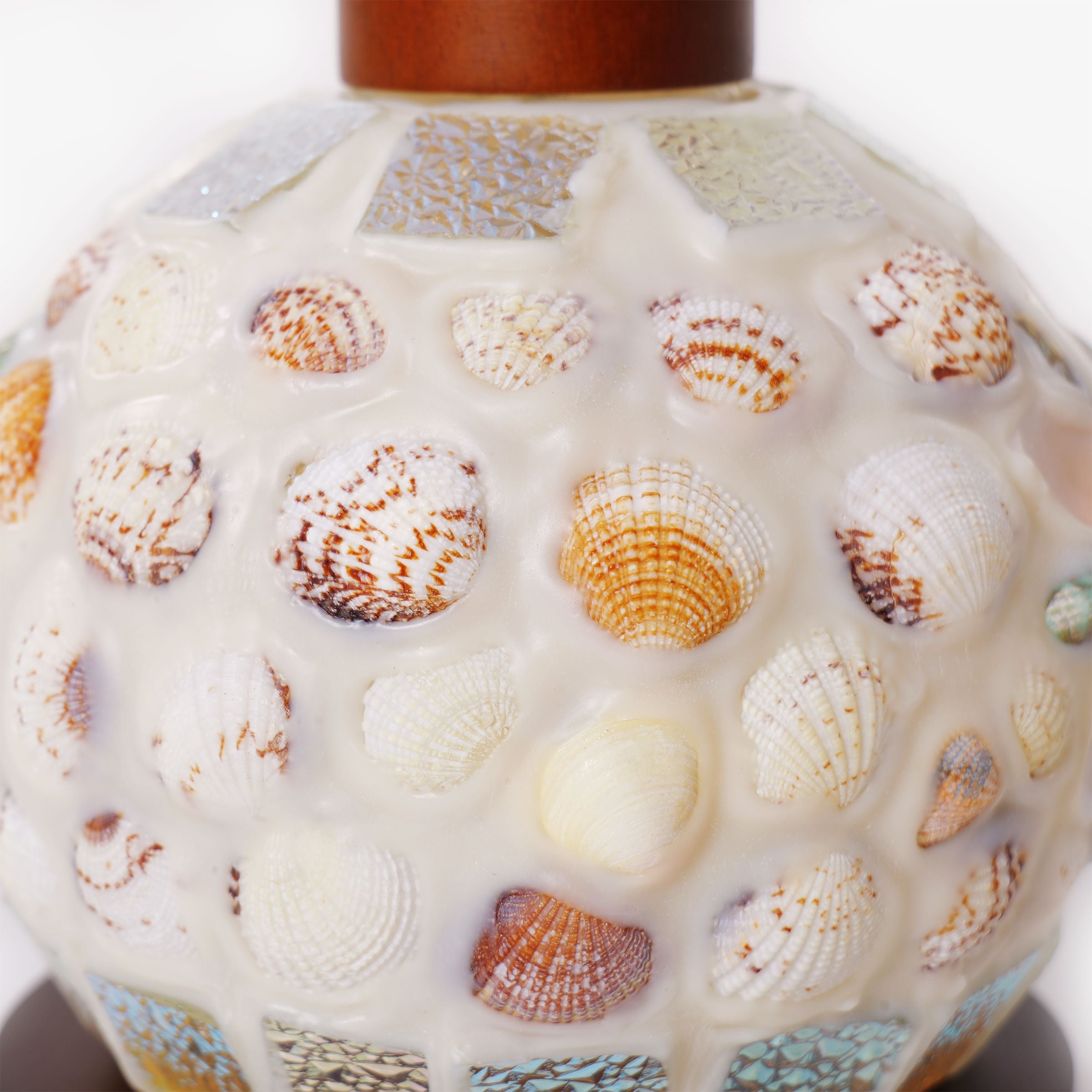 Mosaic Seashell Table Lamp - Coastal Glass & Wood Bedside Light Lightsin UK 