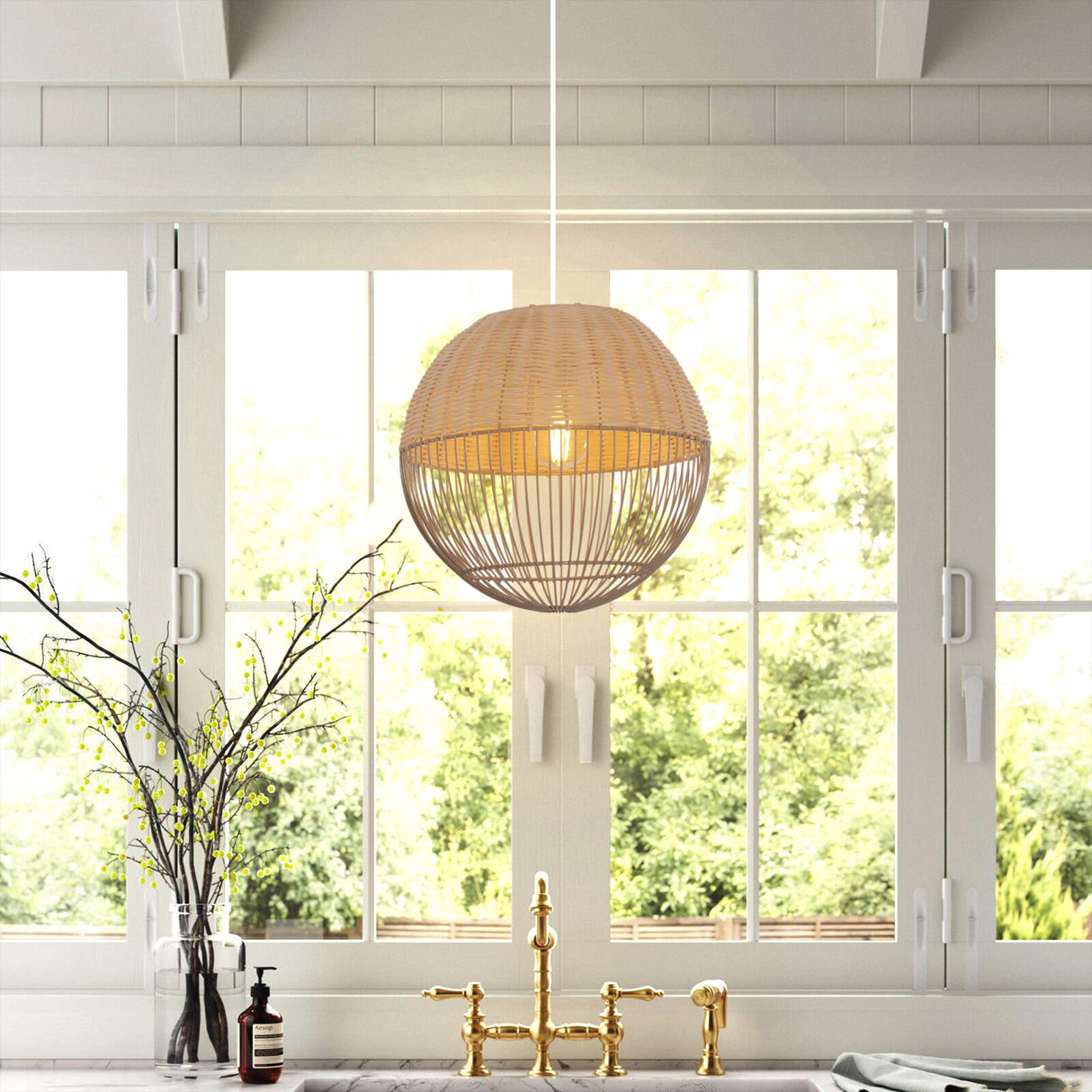 Lightsin Chic Rattan and Metal Pendant Light for Kitchen Lightsin UK 