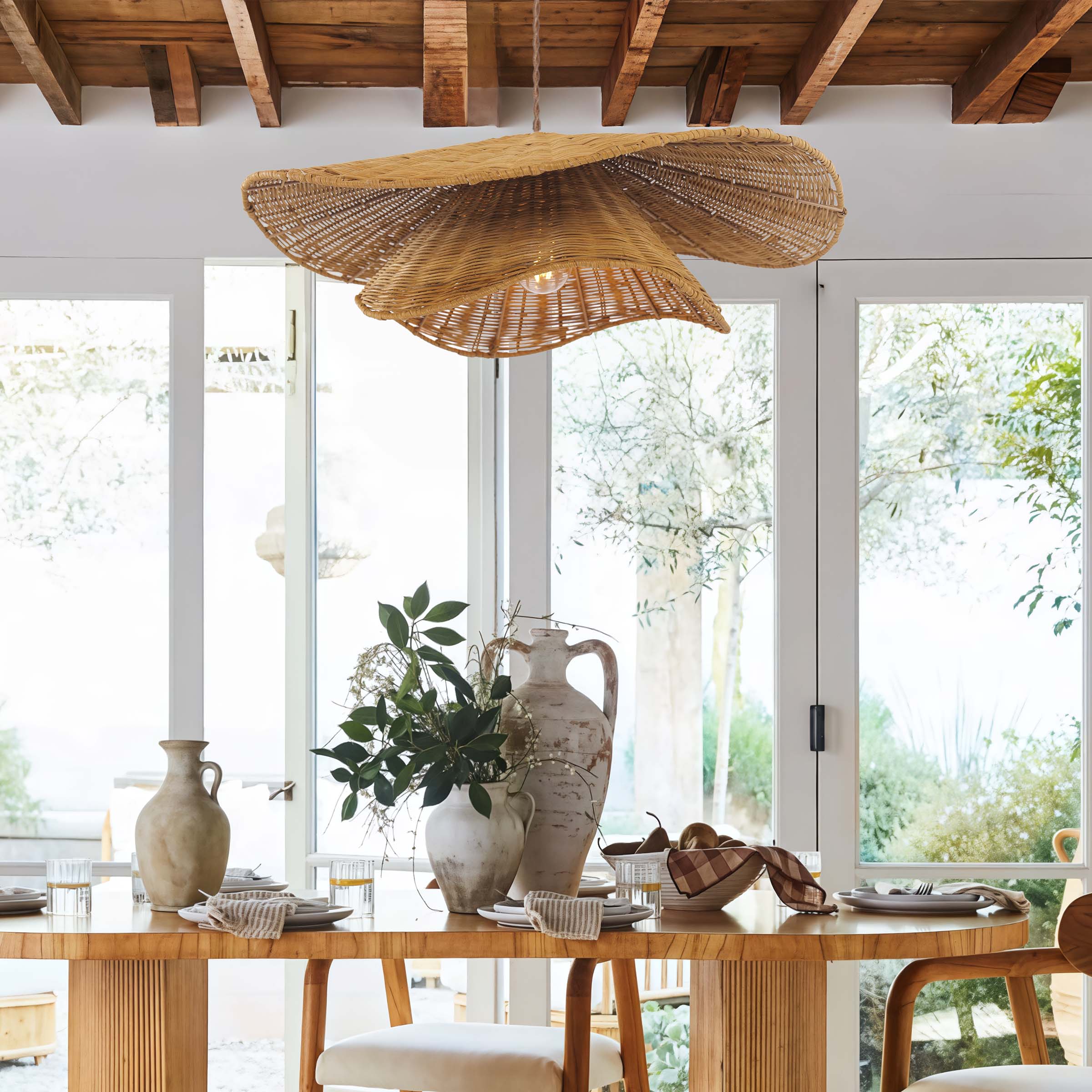 Lightsin Woven Rattan and Iron Pendant Light – Organic Ceiling Pendant Light for Dining Room, Living Room, and Modern Rustic Interiors Lightsin UK 