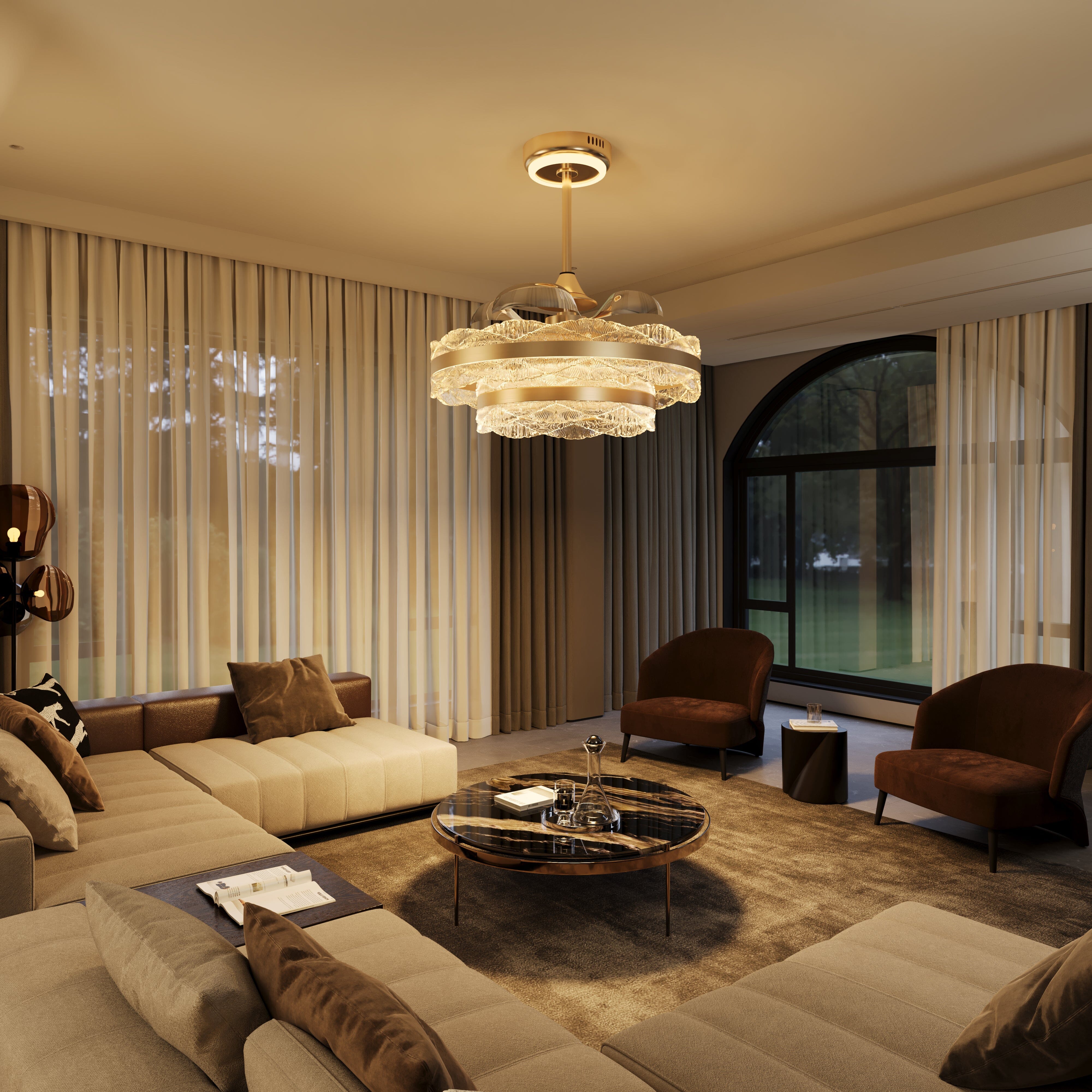 Lightsin Luxury Gold Frame LED Ceiling Fan Light with Retractable Blades Lightsin UK 