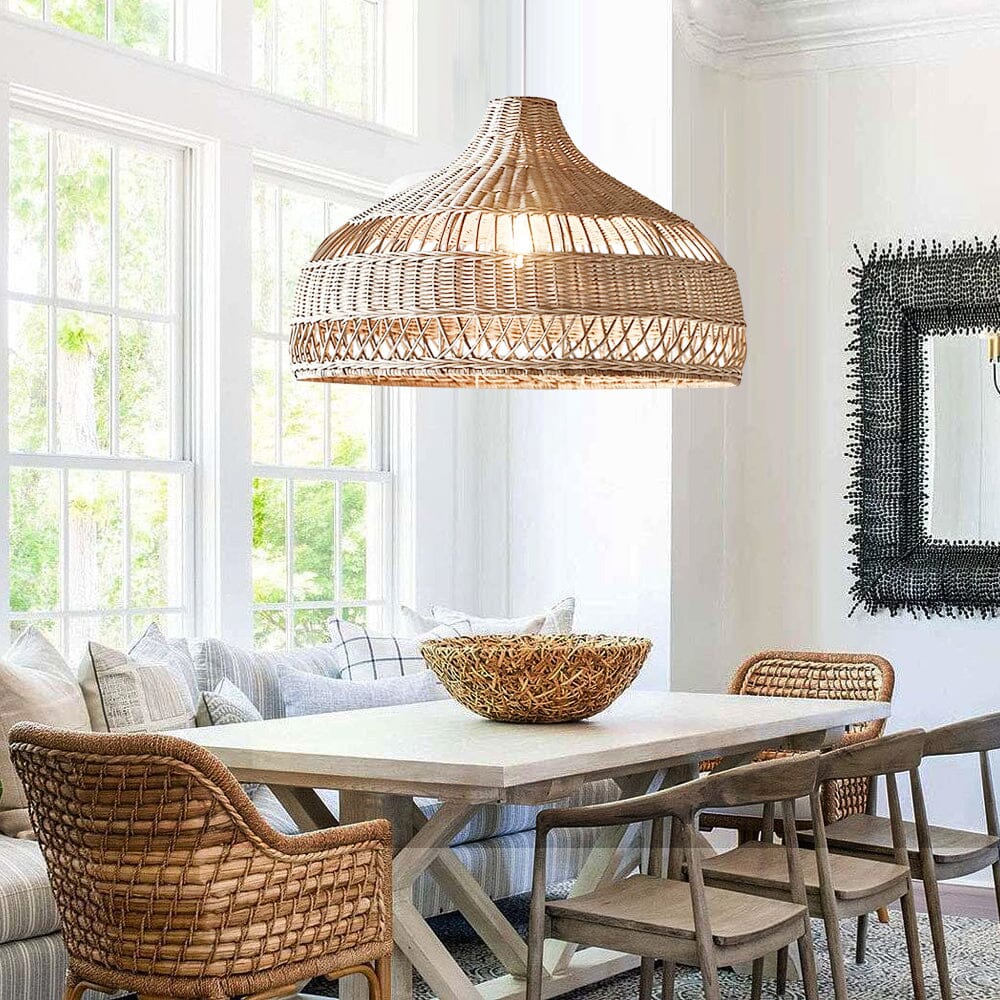 Lightsin Handwoven Rattan Woven Pendant Light Retro Country Lamp Fixture Lightsin UK D60cm In Stock 
