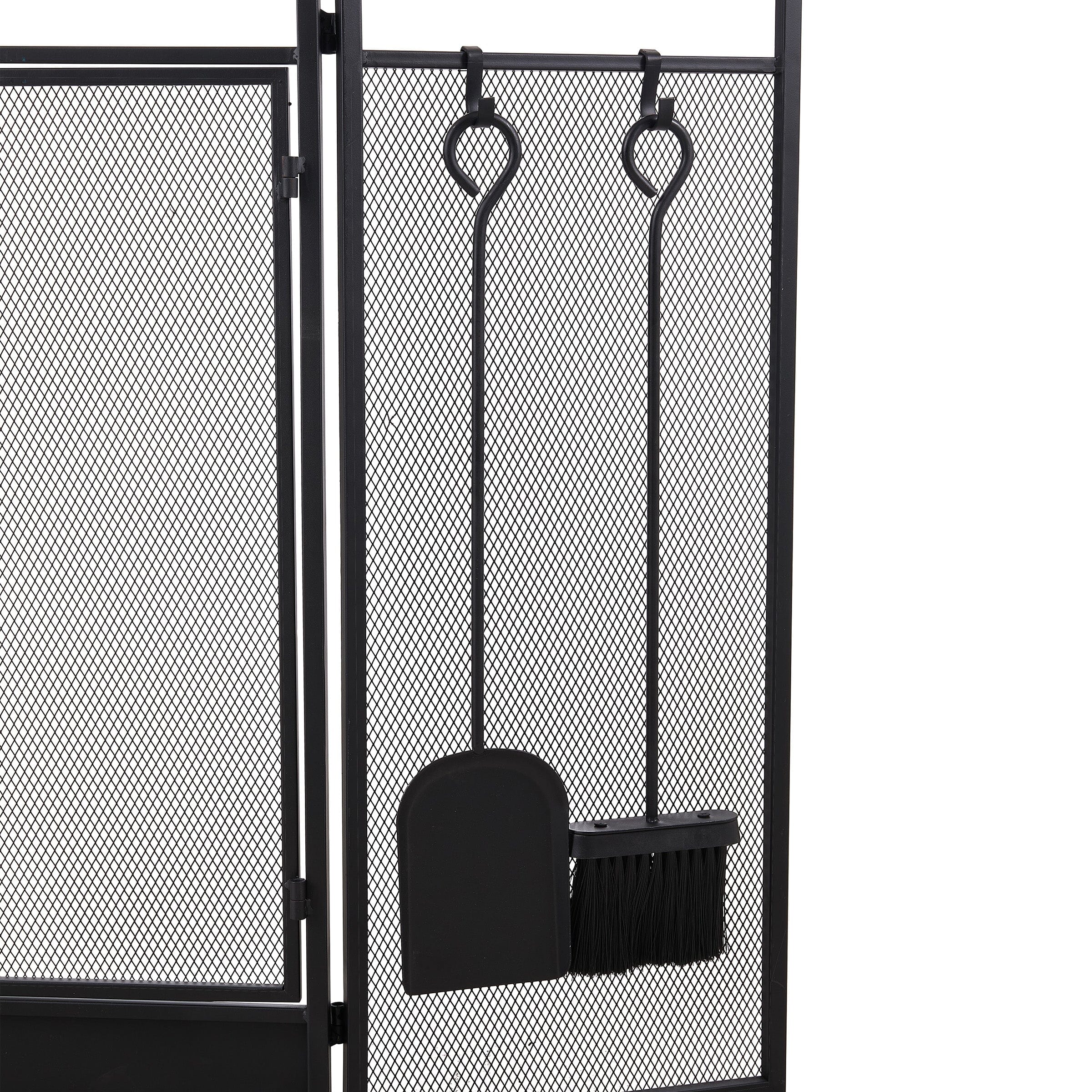 Smallbee Iron Fireplace Screen with 4-Piece Tool Set - Black Powder-Coated 122x1.3x80cm Smallbee UK 