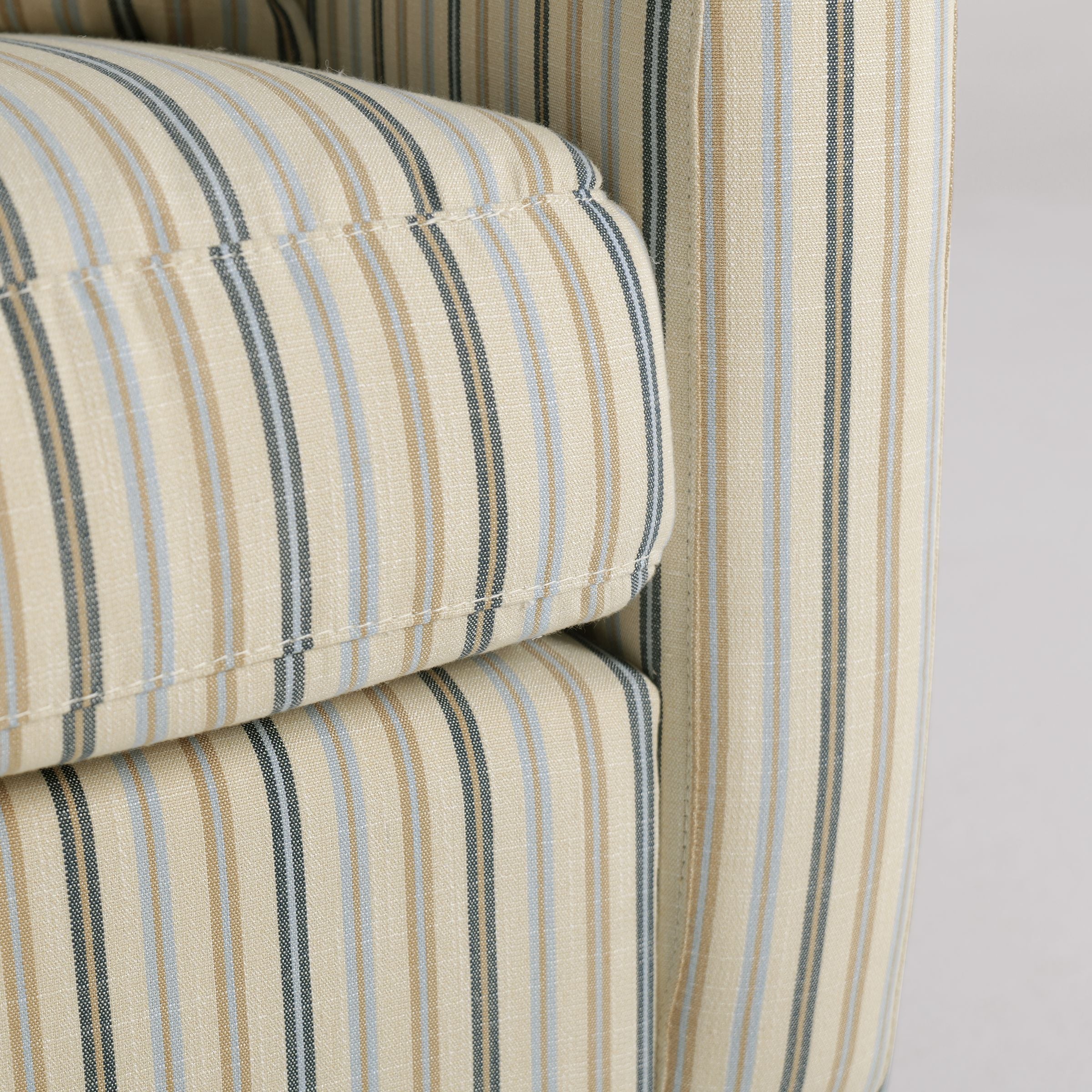 Cottonfy Striped Cotton Linen Blend Rolled Arm Sofa with Soild Wood Bun Feet Living and Home 