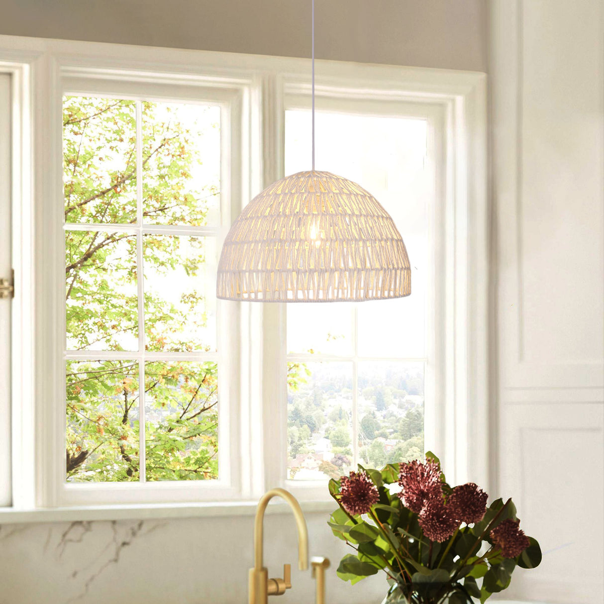 Lightsin Eco-Friendly White Handwoven Paper Rope Pendant Light Lightsin UK 