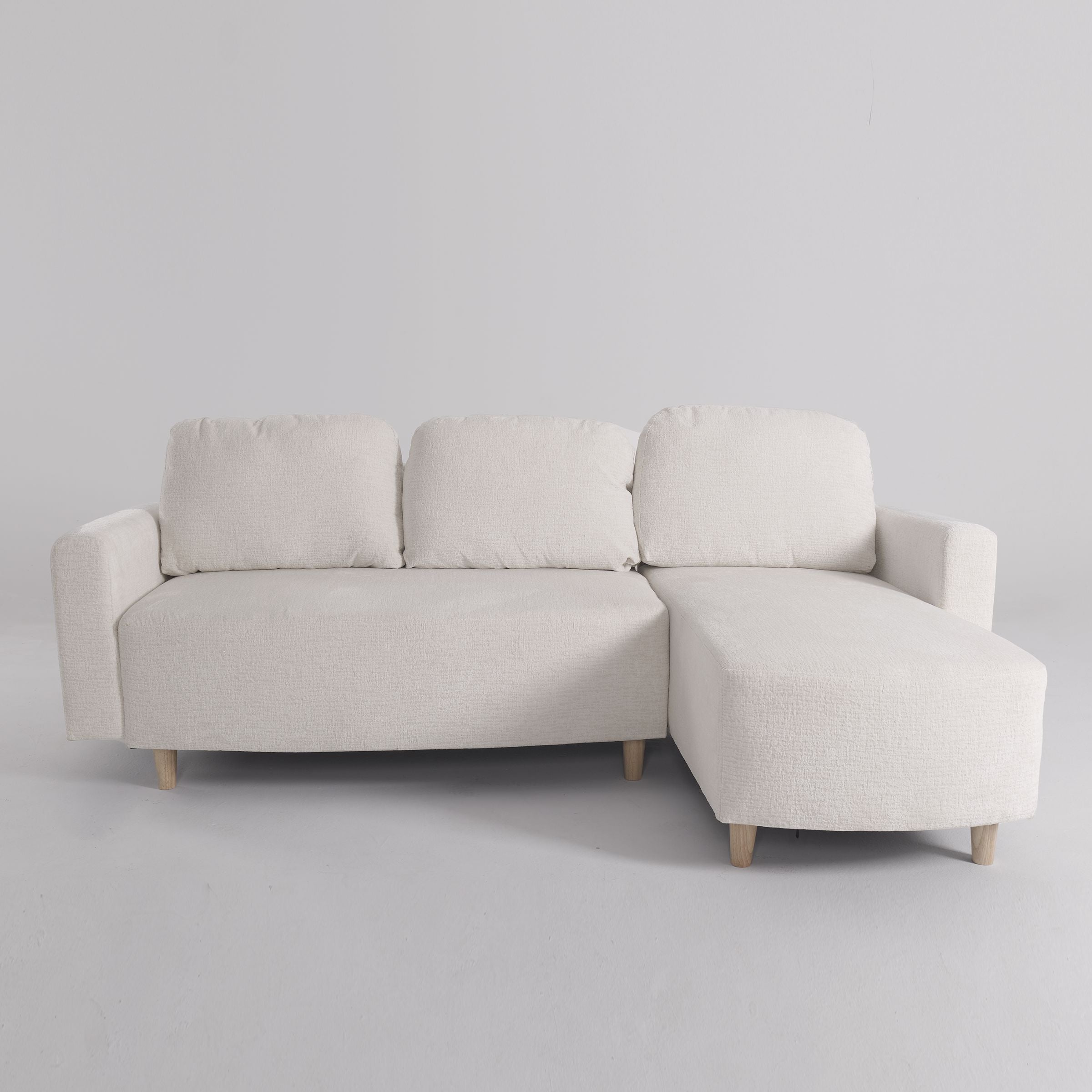 L-Shaped Sofa and Chaise Lounge Set with Wooden Legs 2 Seater Sofas Living and Home White 
