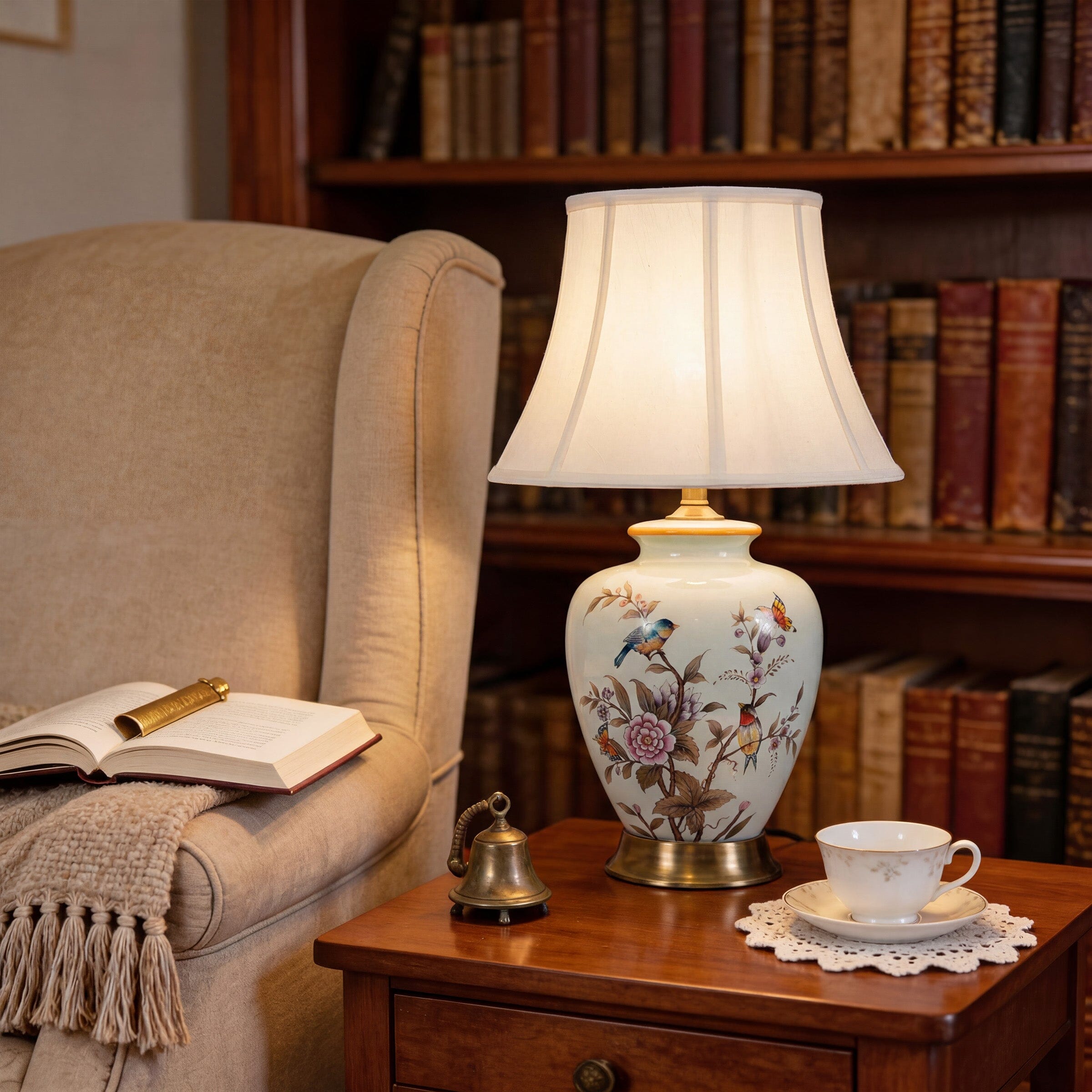 Lightsin Vintage Ceramic Floral Table Lamp with Copper Base for Bedside and Table Lighting Lightsin UK 