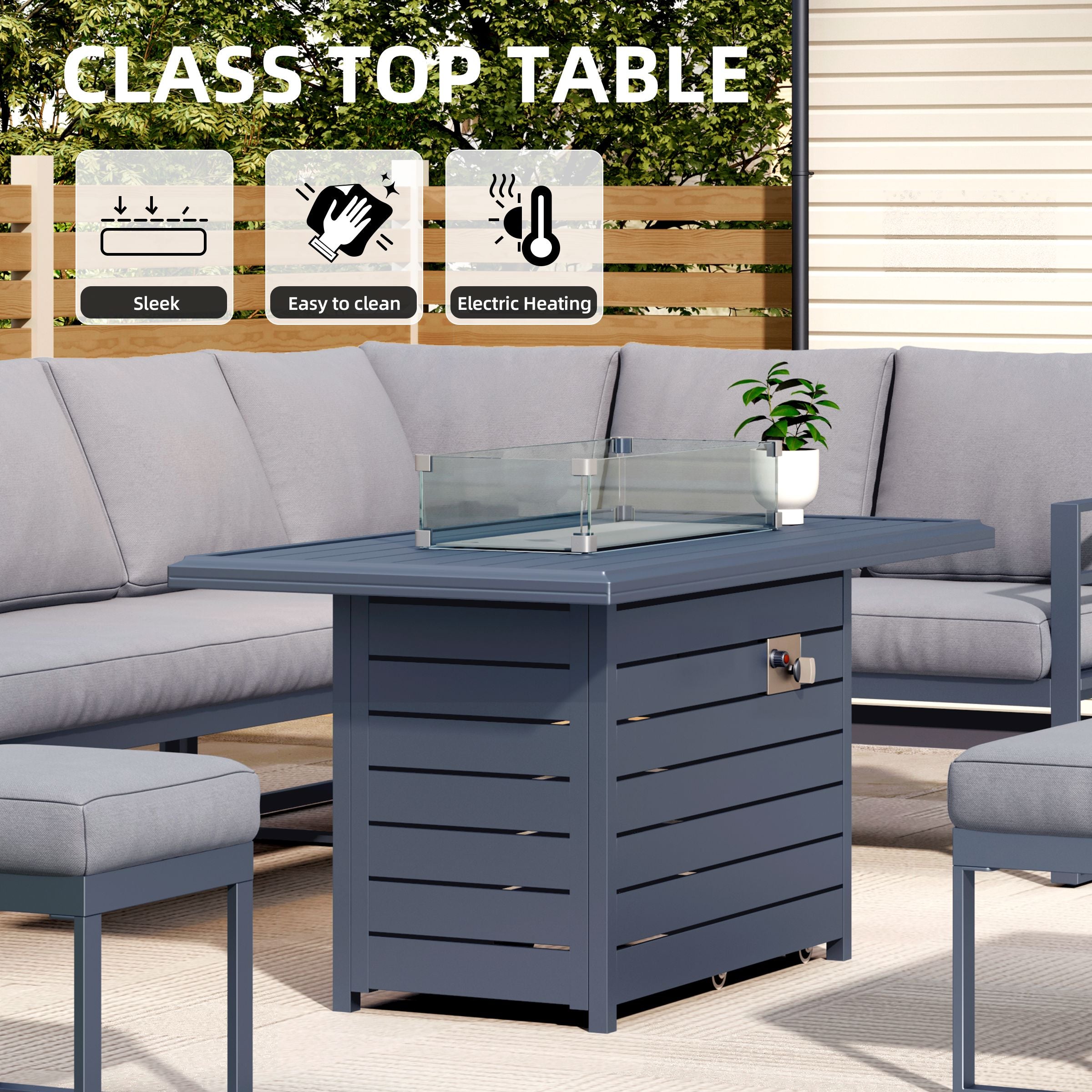 5 Piece Metal Sectional Garden Furniture Set Outdoor Corner Sofa with Cushions and Heated Table Living and Home 