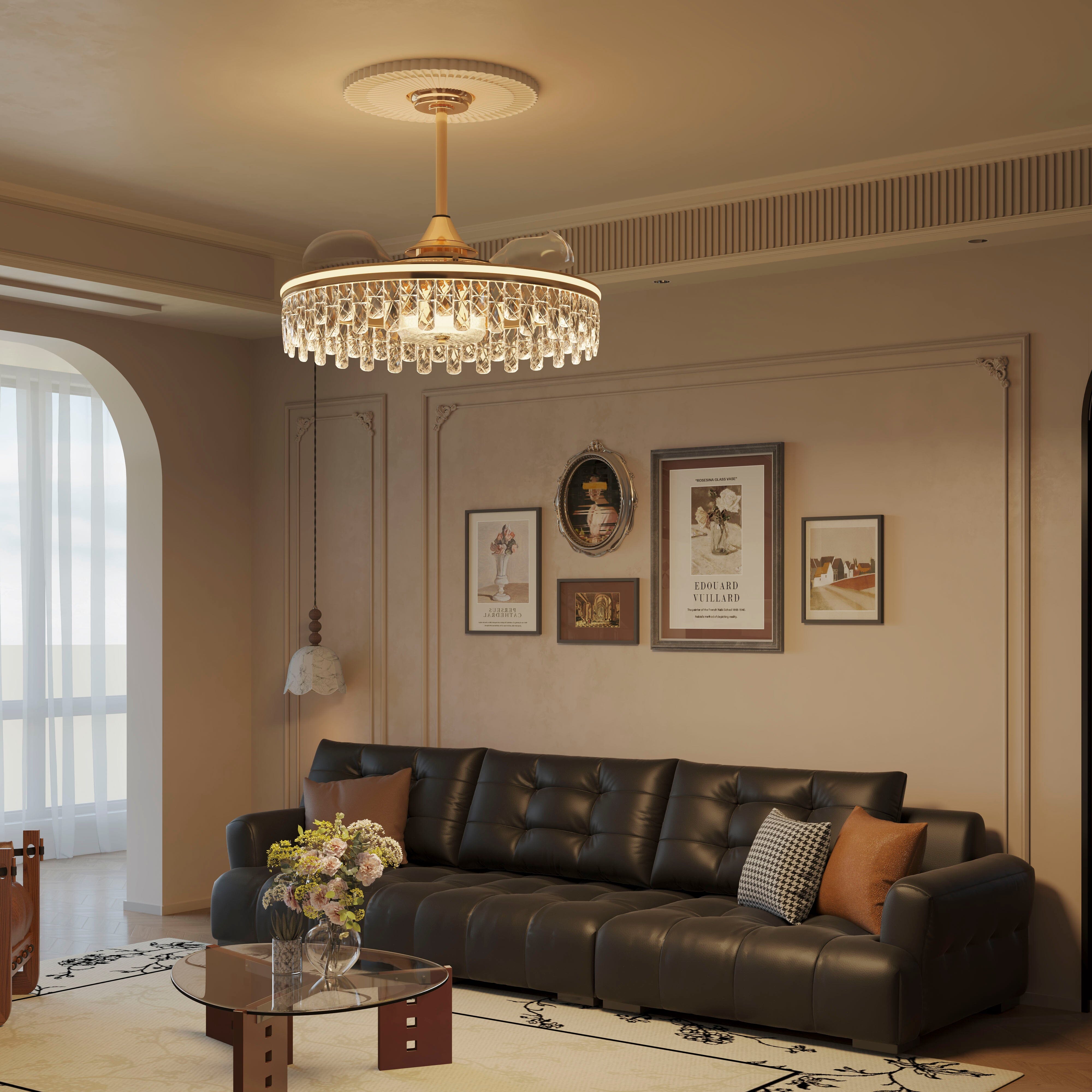 Lightsin 60cm Modern Gold Crystal Ceiling Fan with Light Lightsin UK Pre-Order 