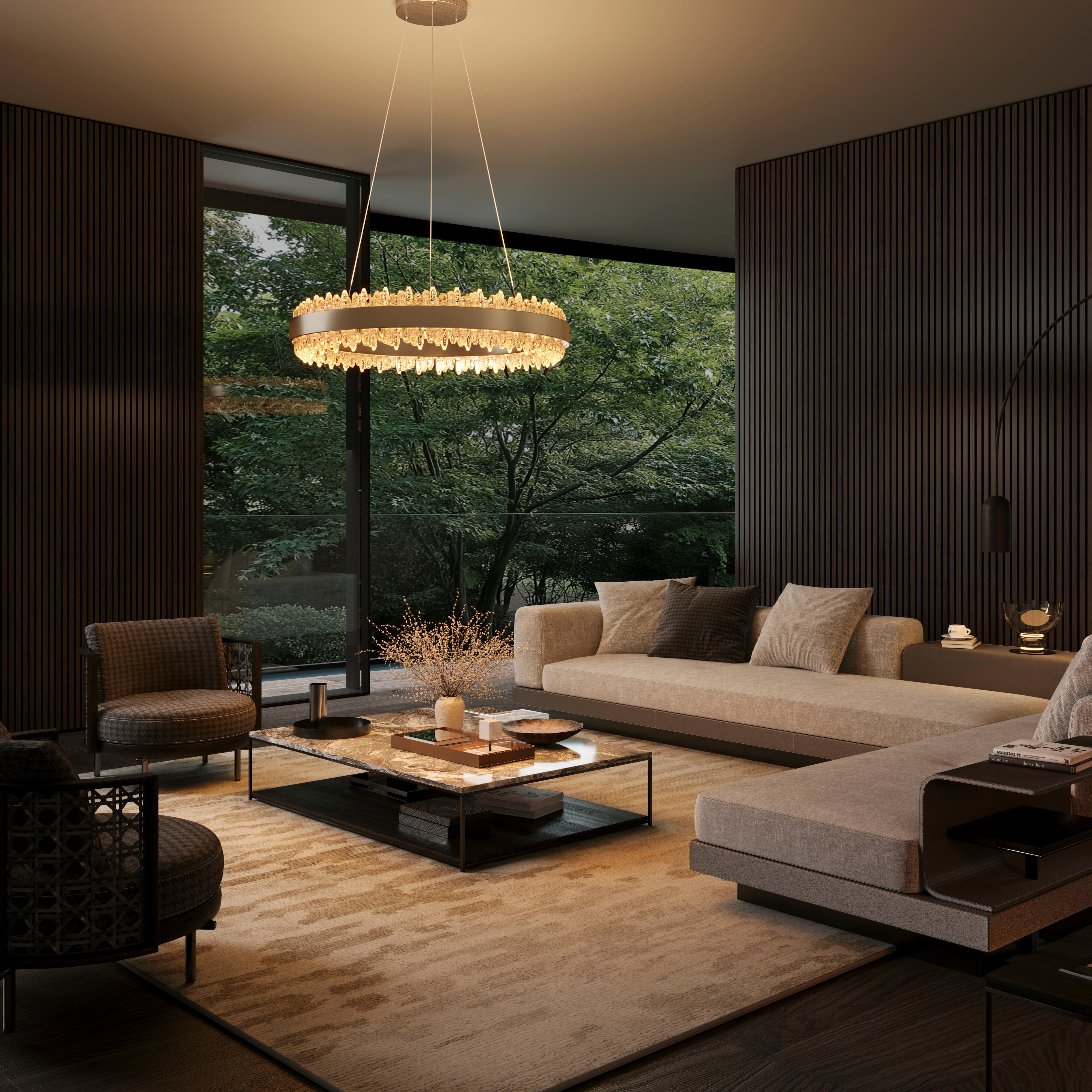 Lightsin Crystal LED Pendant Light Gold Circular Chandelier with Crystal Edges Lightsin UK 