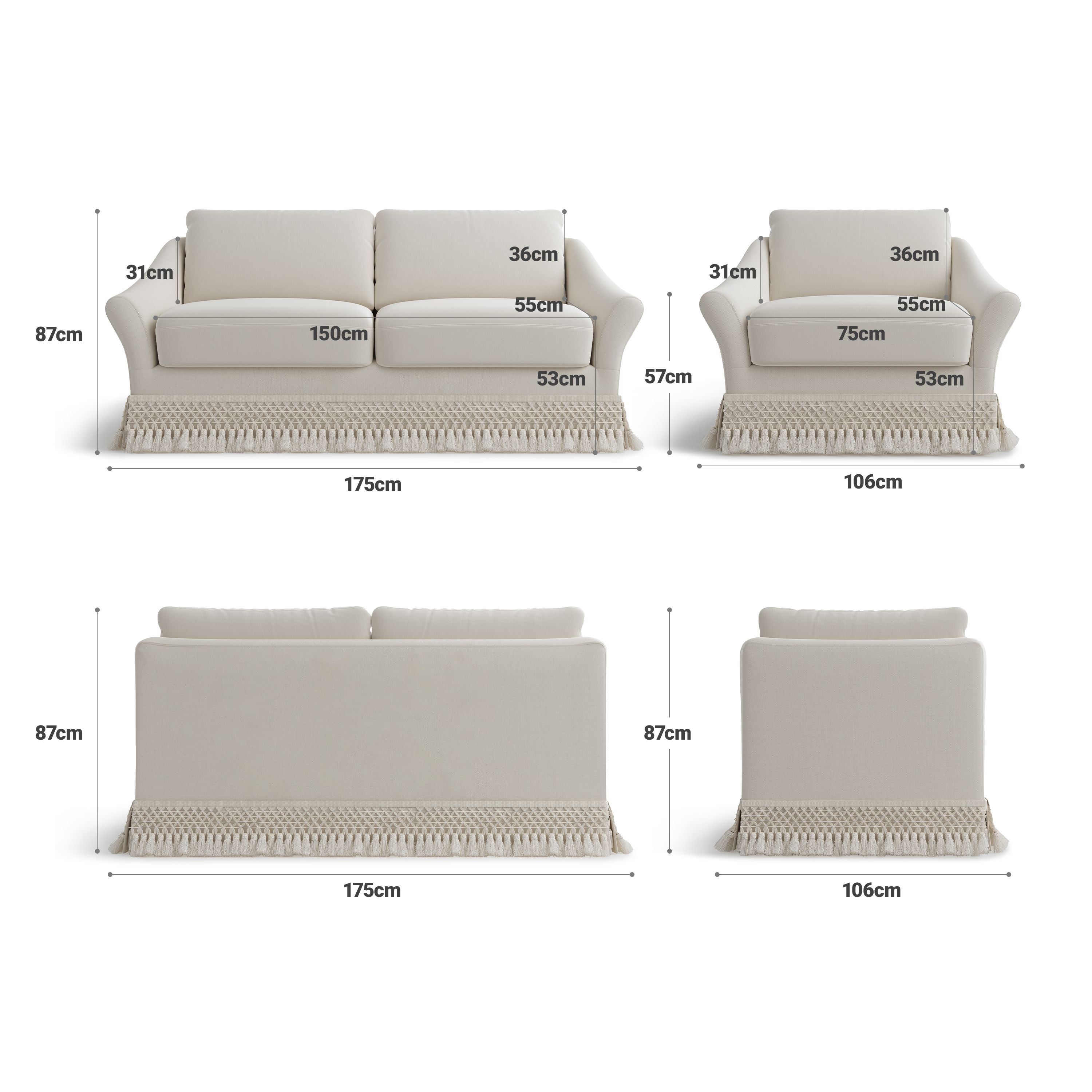 Cottonfy Slipcover Linen Armchair with Fringe Cottonfy UK 