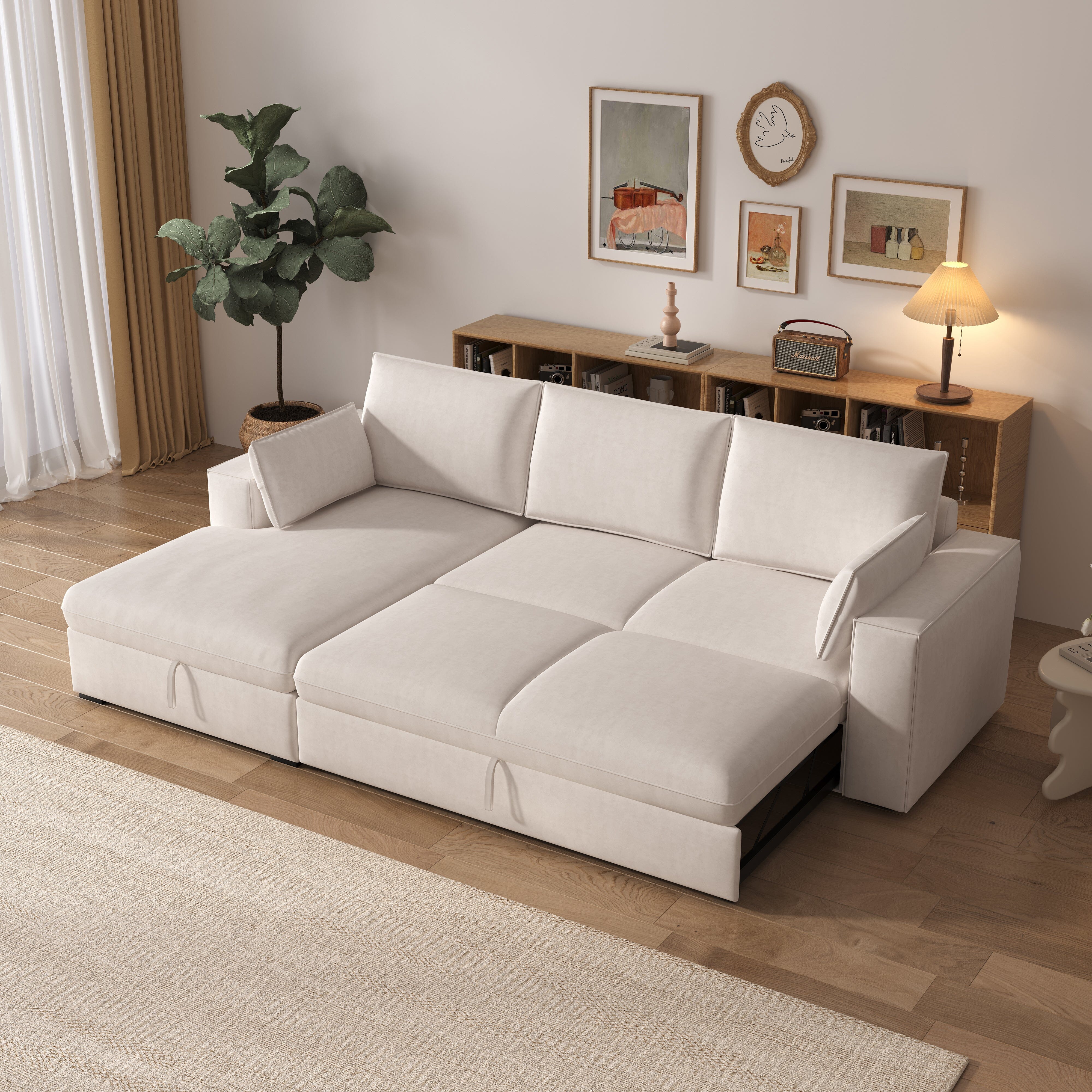 Cottonfy Creamy Tofu Block Pullout Sofa Bed with Storage Cottonfy UK 