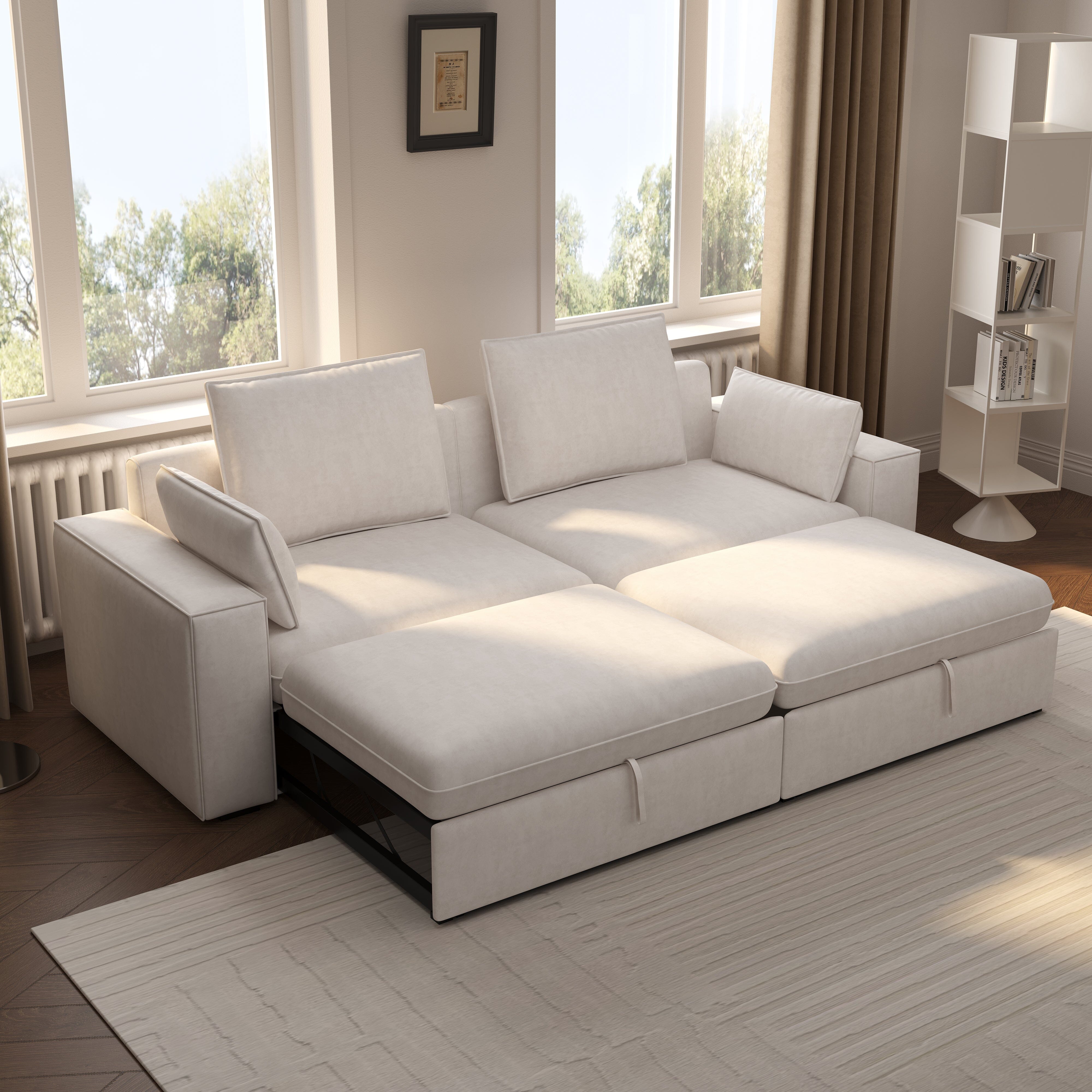 Cottonfy Creamy Tofu Block Pullout Sofa Bed with Storage Cottonfy UK 