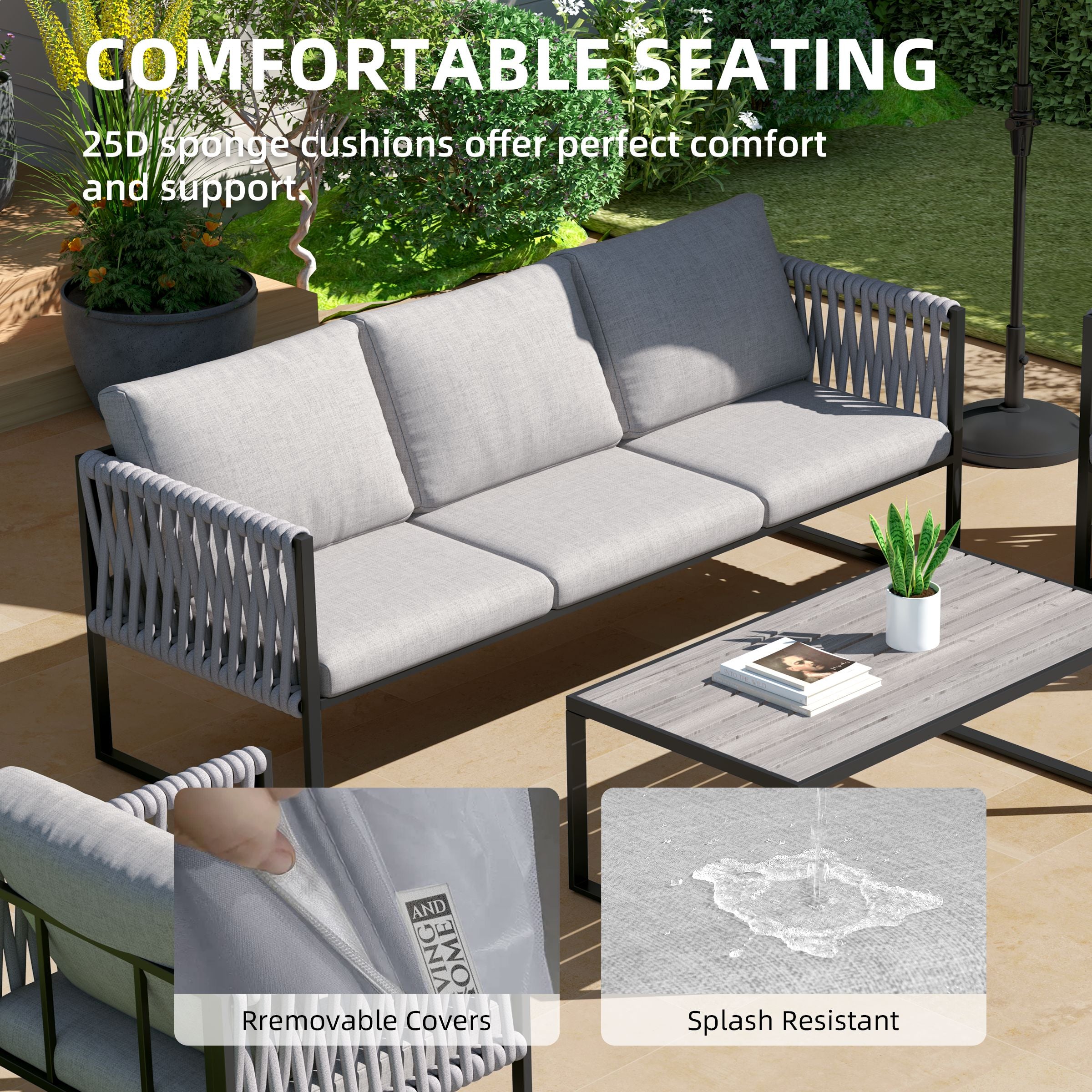 4 Piece Outdoor Garden Sofa Set with Rope Detailing and Sturdy Metal Frame Living and Home 